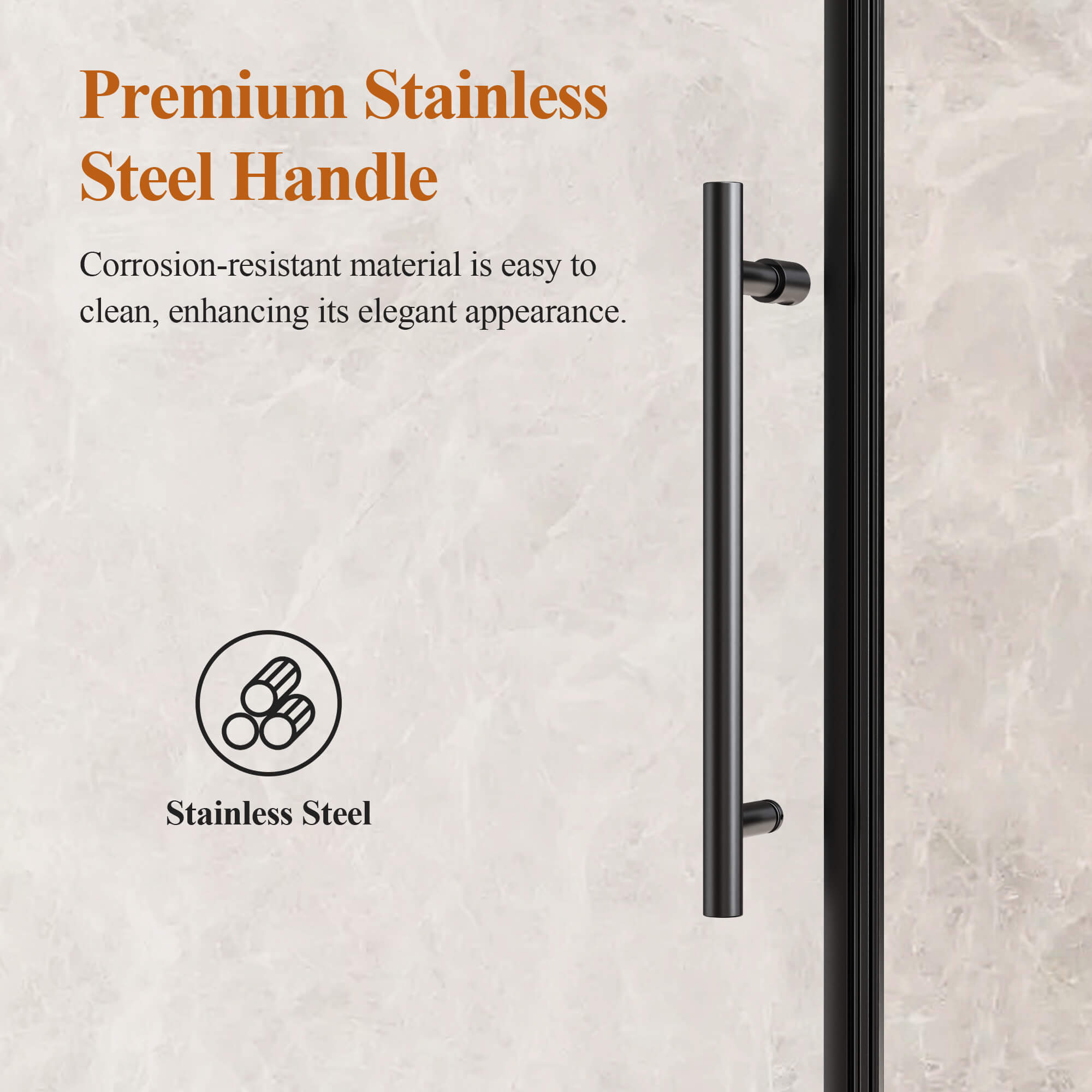 Modern Matte Black Handle and Hardware Details on Frameless Glass Shower Door