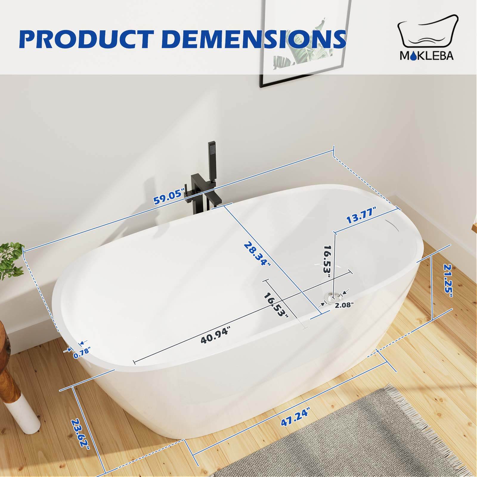 Modern Style Single Slipper 59 inch tub size