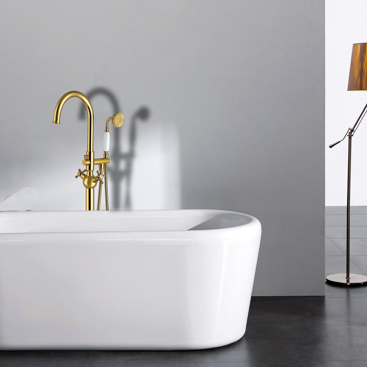 Modern freestanding bathtub faucet gold finish bathroom fixture