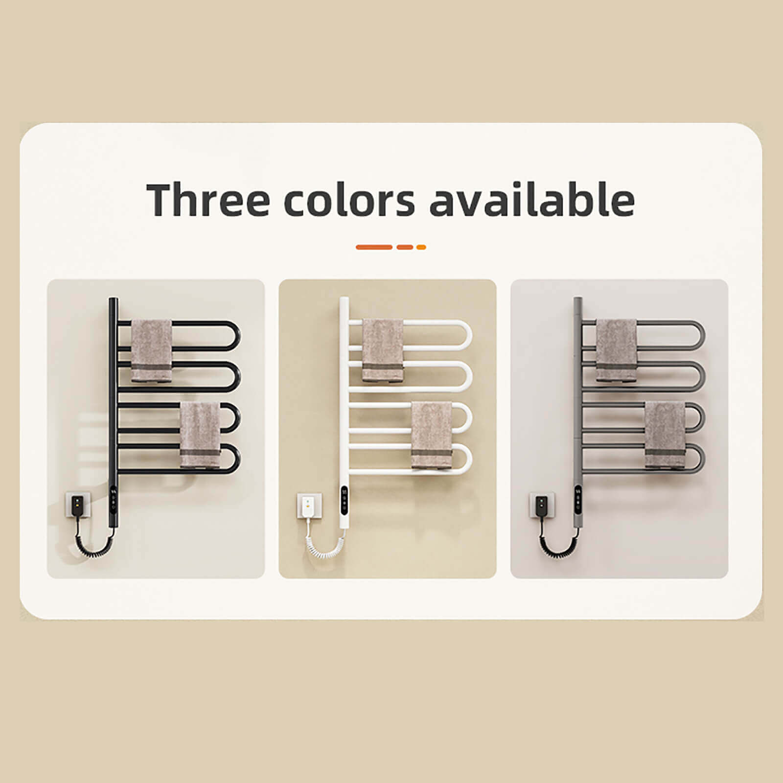 Modern grey wall mounted bathroom towel heater in three available colors