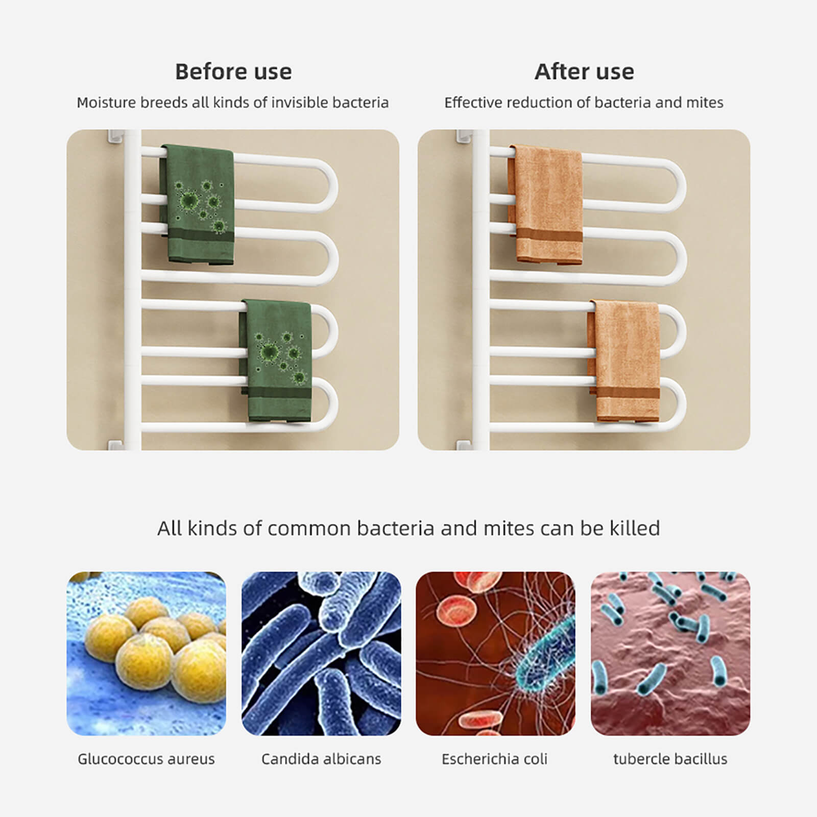 Modern white wall mounted bathroom towel warmer to prevent bacteria