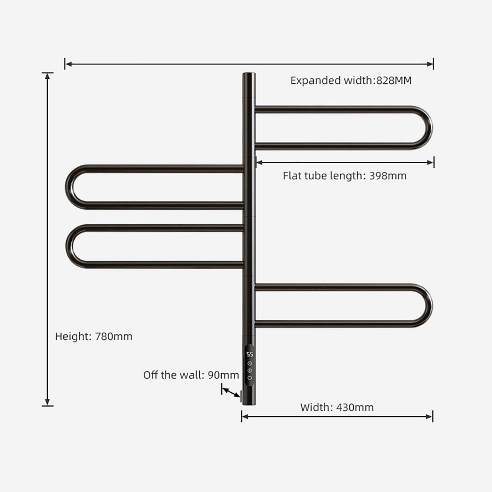 Modern white wall mounted bathroom towel warmer to prevent bacteria size specification diagram