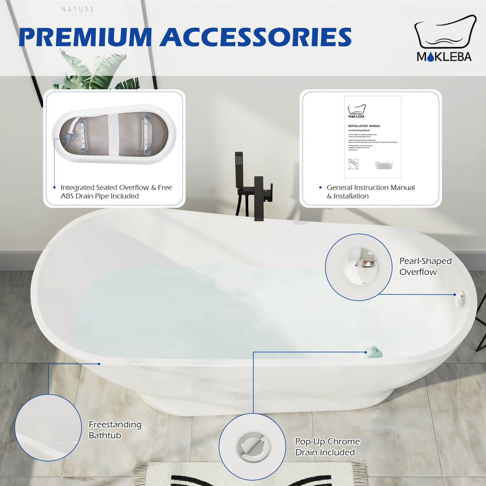 Mokleba 59" Acrylic Single Slipper Tub Curve Shape Freestanding Bathtub