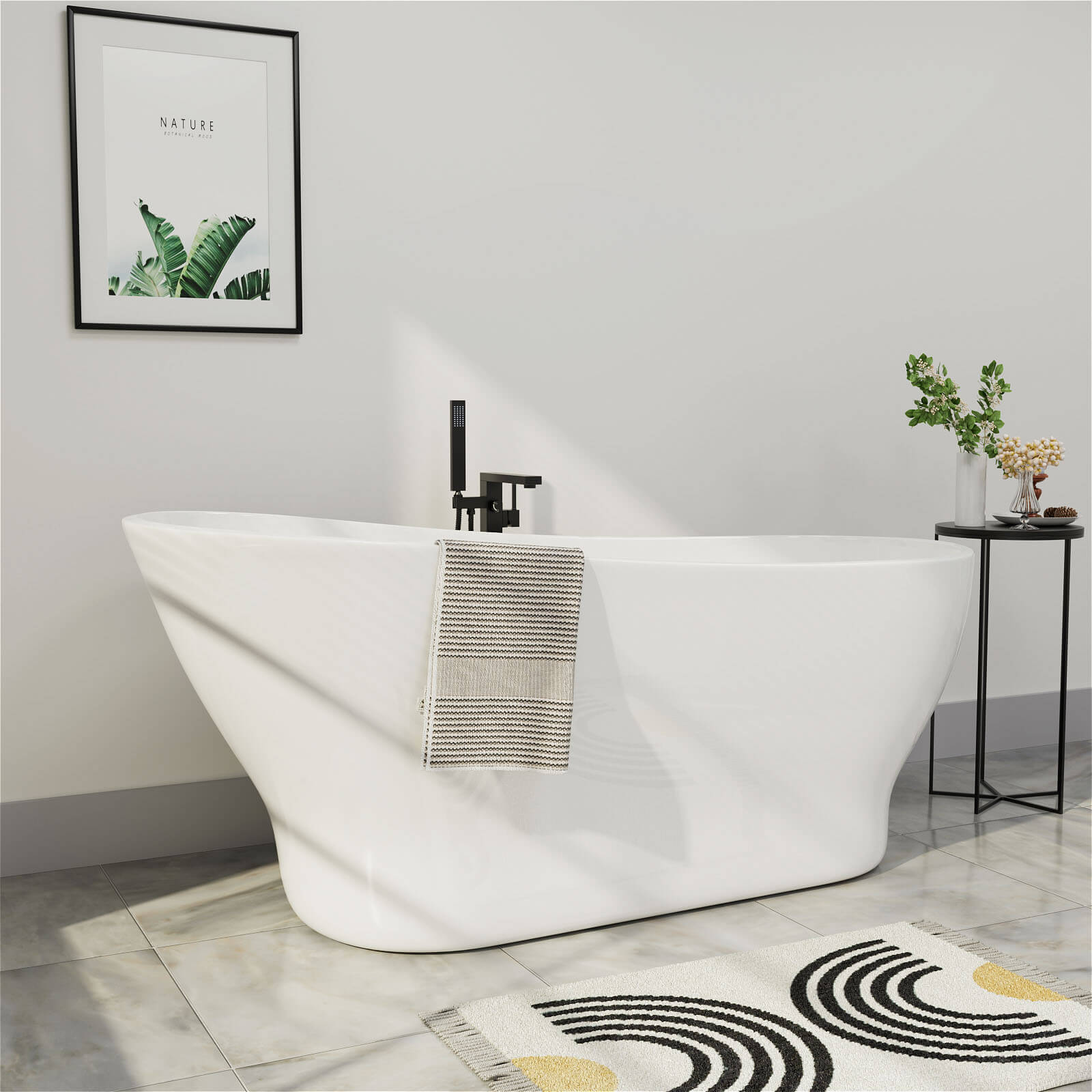 Mokleba 59" Acrylic Single Slipper Tub Curve Shape Freestanding Bathtub