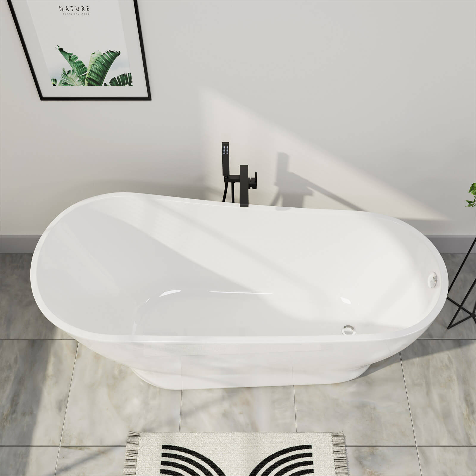 Mokleba 59" Acrylic Single Slipper Tub Curve Shape Freestanding Bathtub