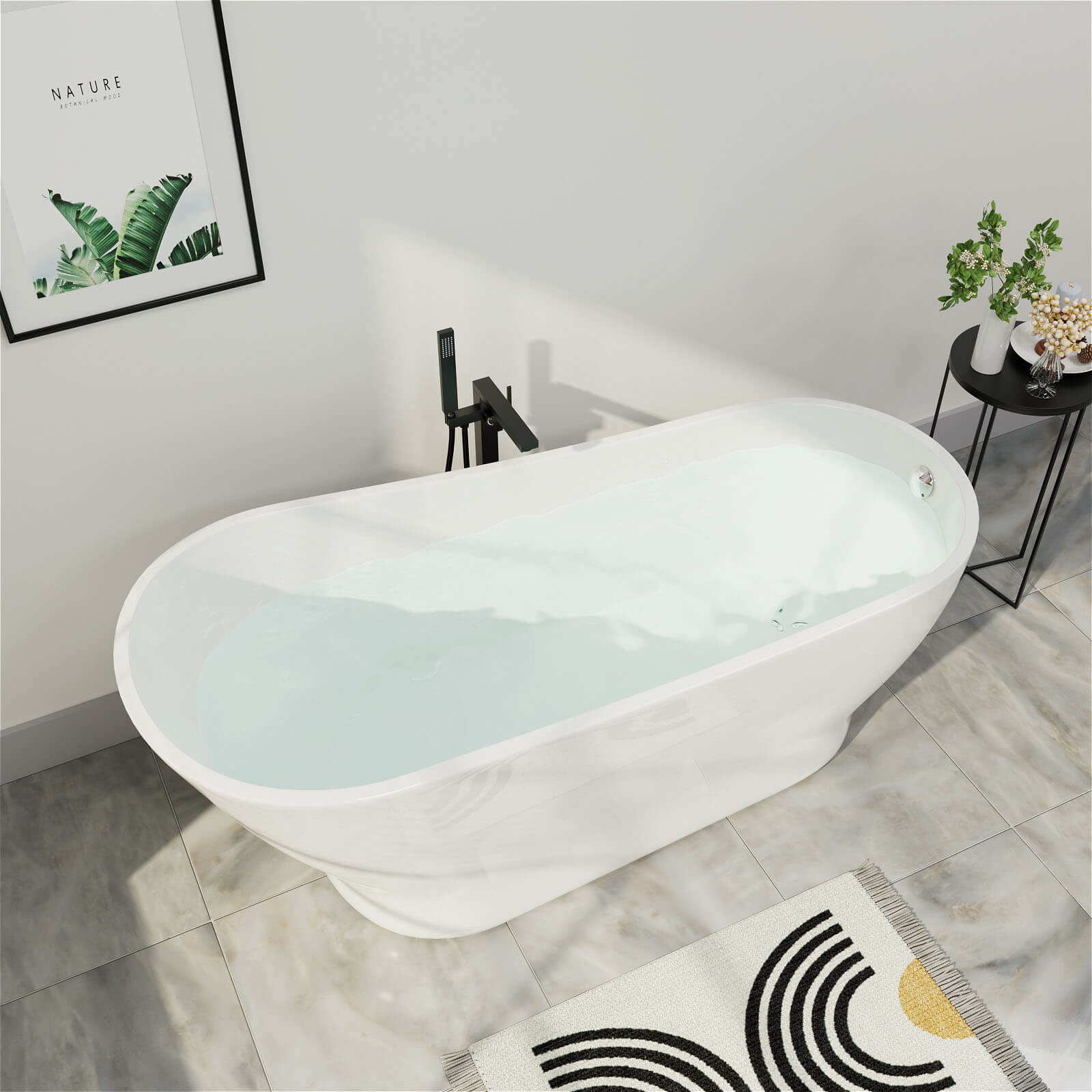 Mokleba 59" Acrylic Single Slipper Tub Curve Shape Freestanding Bathtub