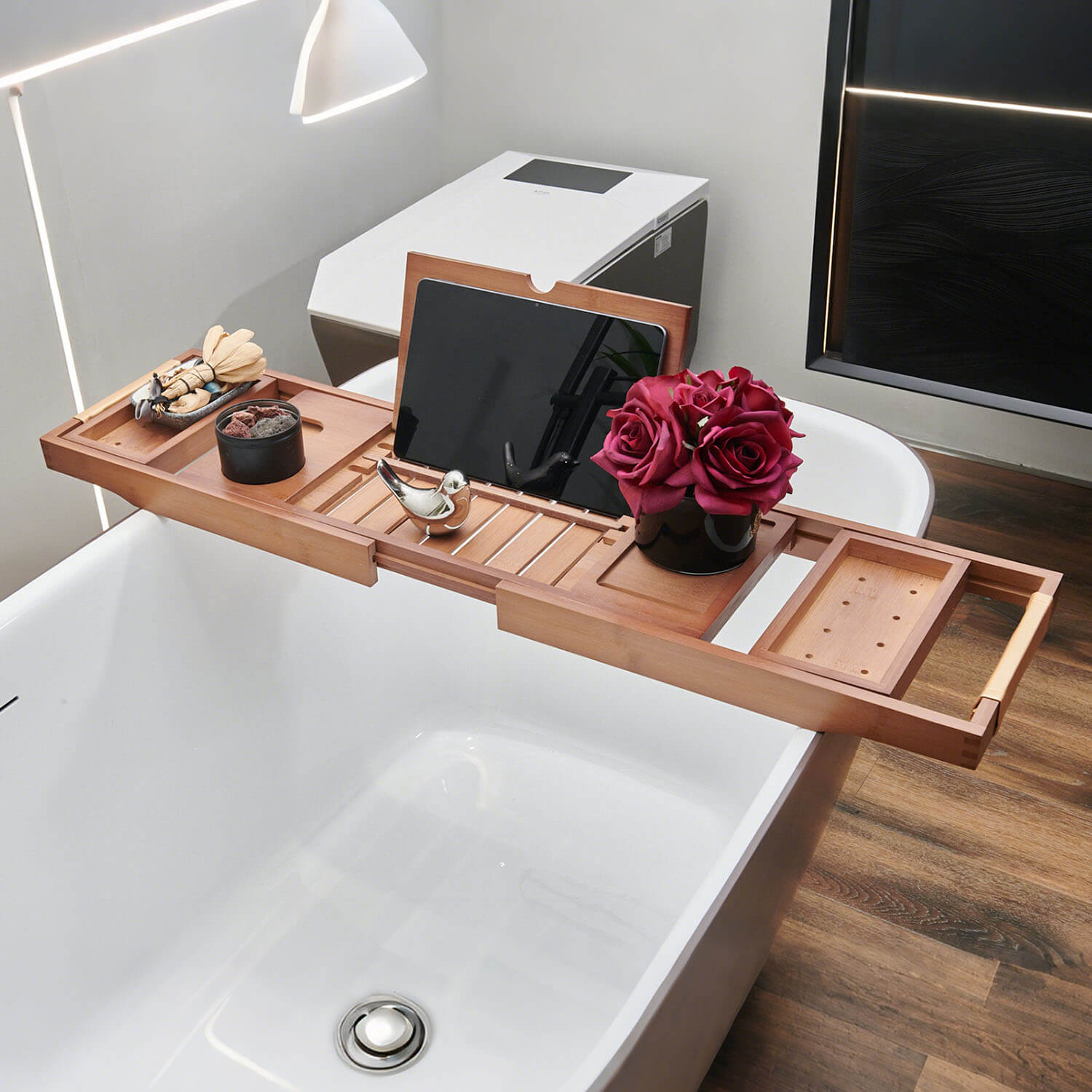 Mokleba Light Walnut Bamboo Bathtub Caddy Tray