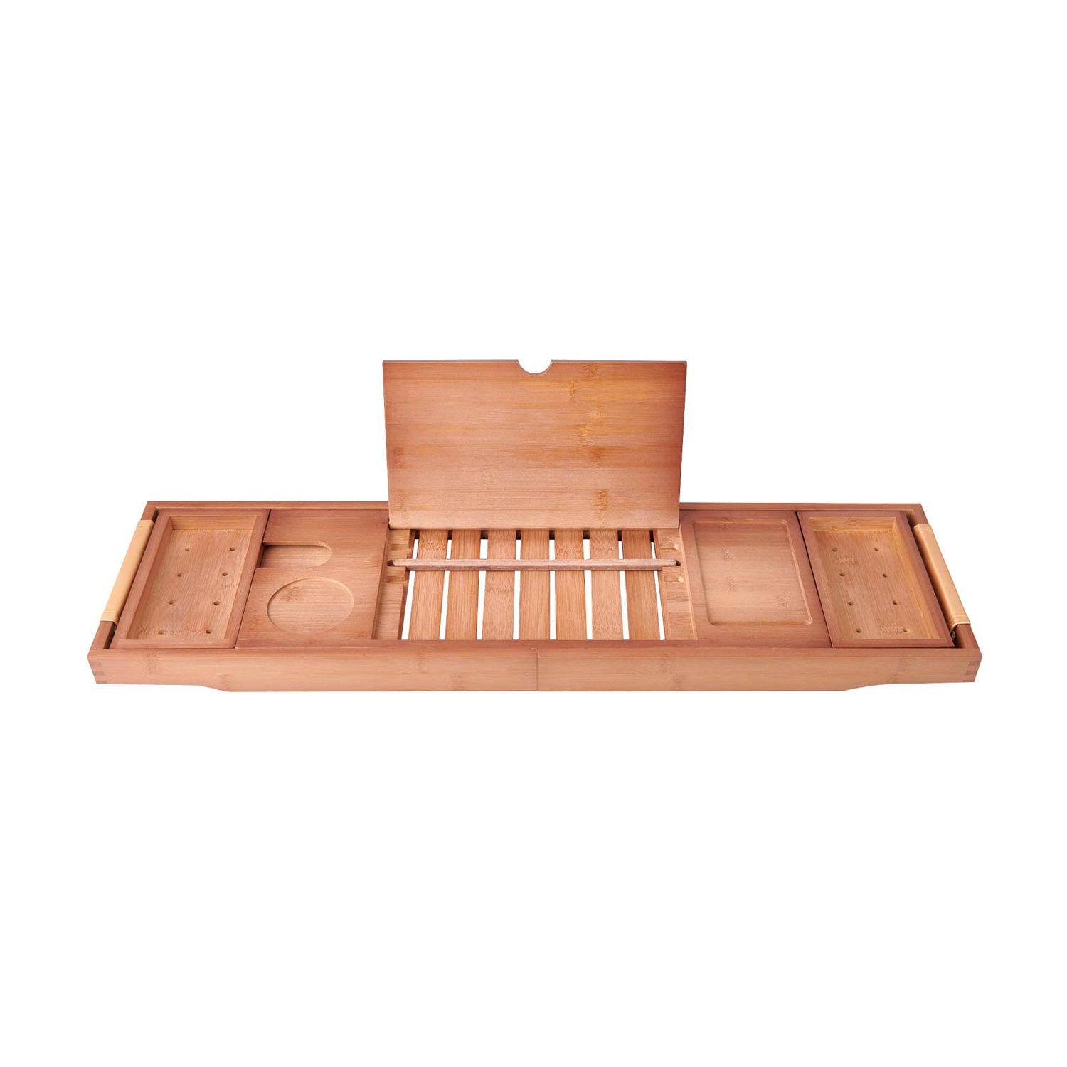 Mokleba Light Walnut Bamboo Expandable Bathtub Caddy Tray with Tablet Holders