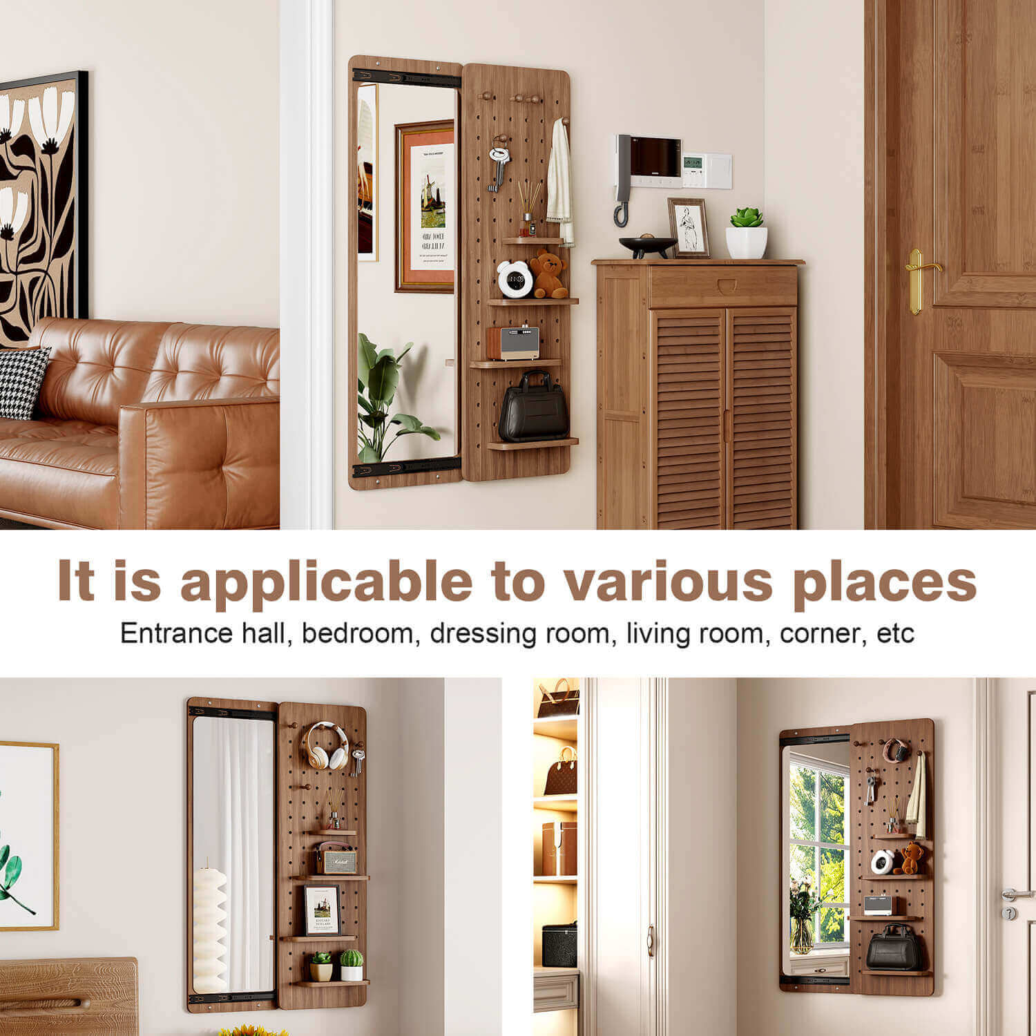 Multi space walnut mirror for entryway bedroom and living room