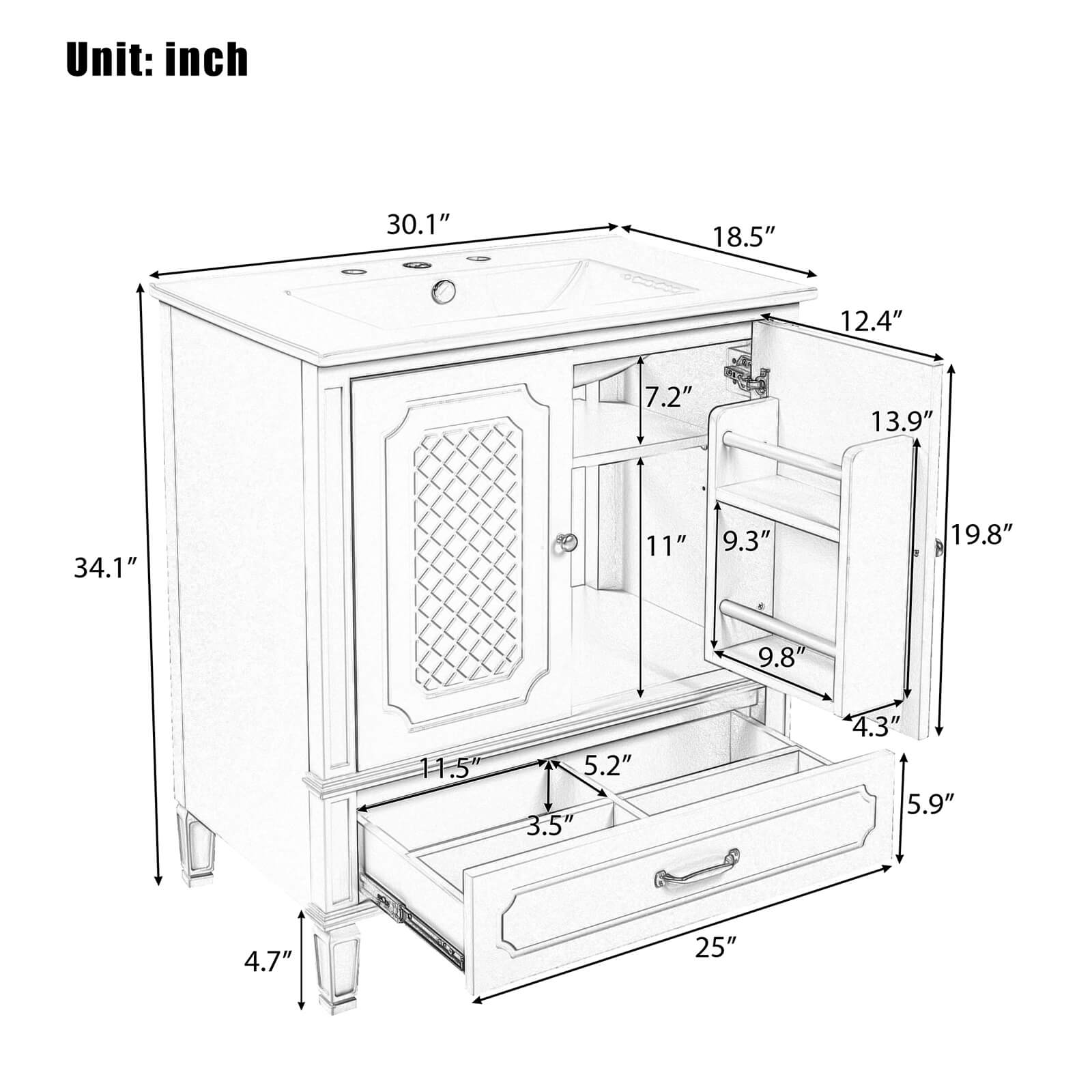 N759GTP218644E bathroom vanity overall dimensions