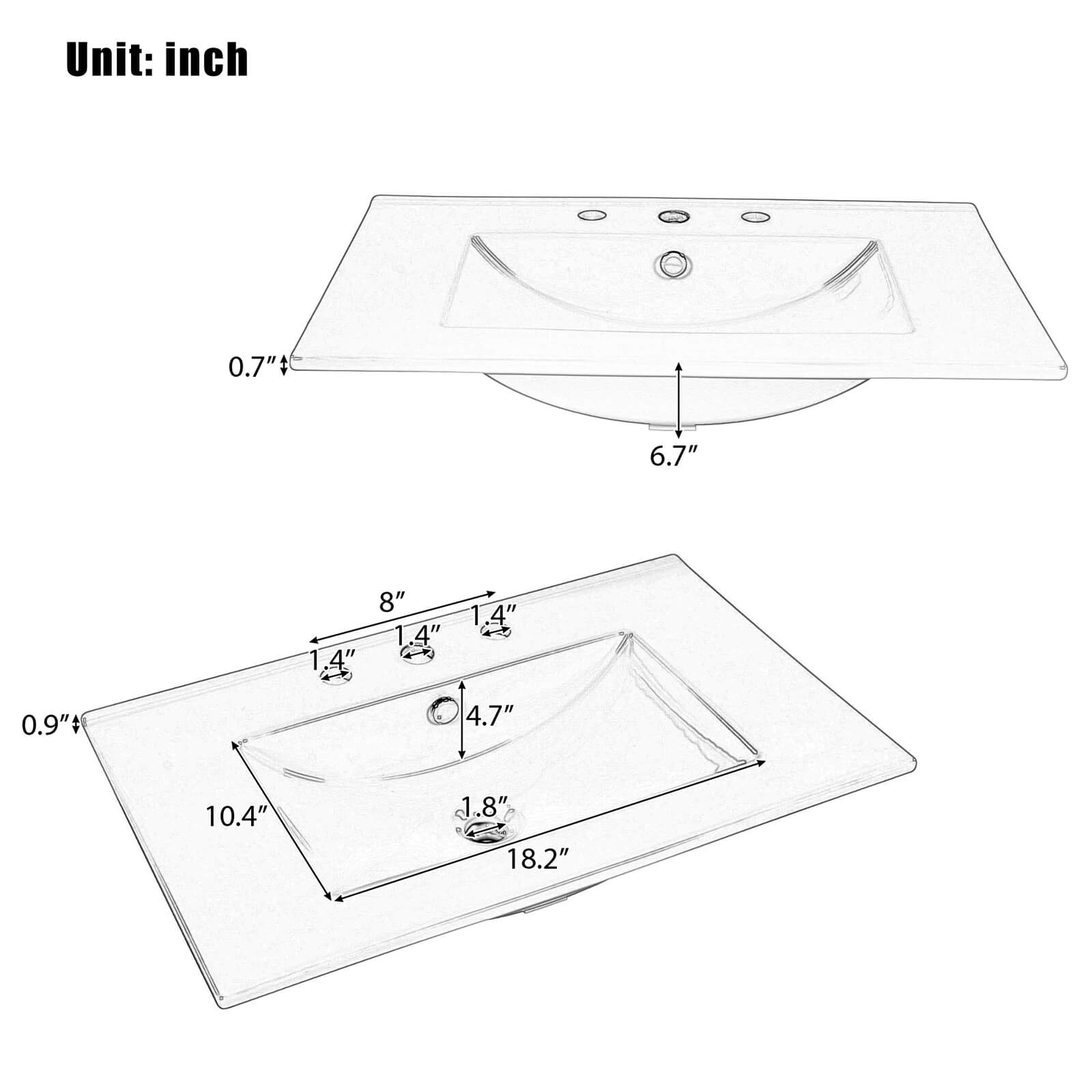 N759GTP218644K bathroom vanity top basin dimensions
