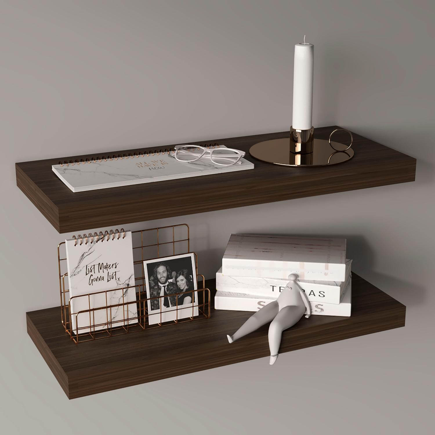 31.5" Dark Oak Floating Shelf for Bathroom Storage (Set of 2)