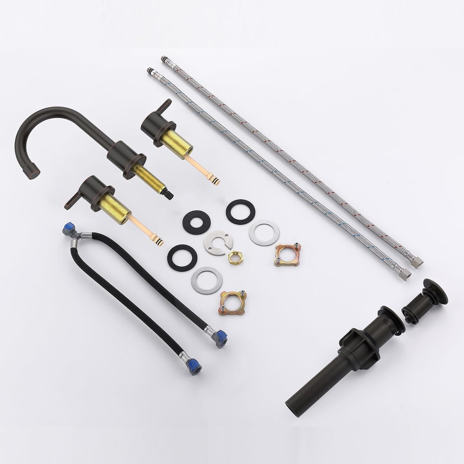 Oil-Rubbed Bronze dual handle Bathroom Faucet with pop up drain and install fitting