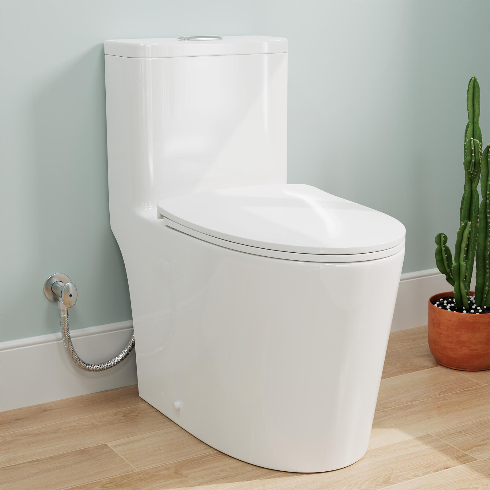One-Piece Floor Mount Toilet Siphon Jet Dual Flushing with Toilet Seat