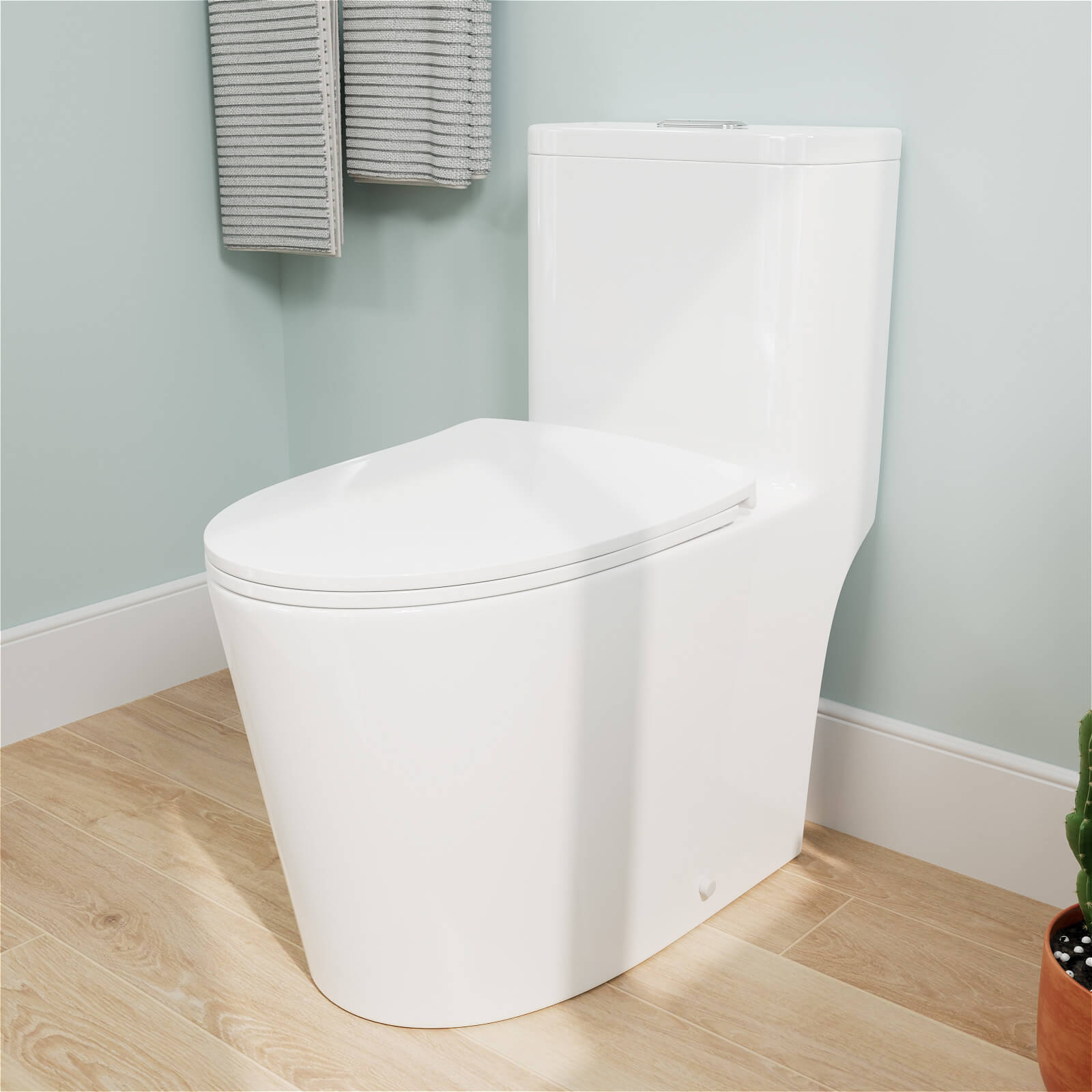 One-Piece Toilet Siphon Jet Dual Flushing with Toilet Seat