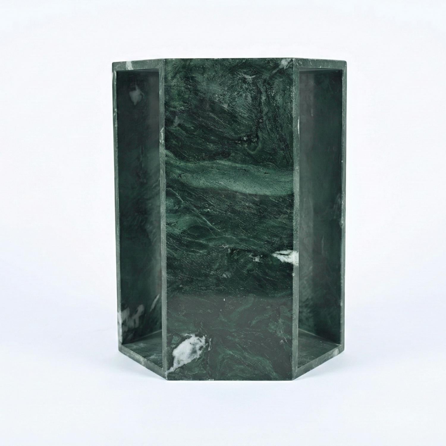 Elegant Emerald Green Marble Side Table with Dramatic White and Sea-green Veining for modern Bathroom or Balcony