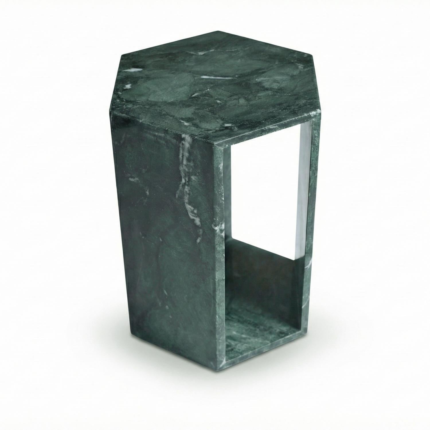 Elegant Emerald Green Marble Side Table with Dramatic White and Sea-green Veining for modern Bathroom or Balcony