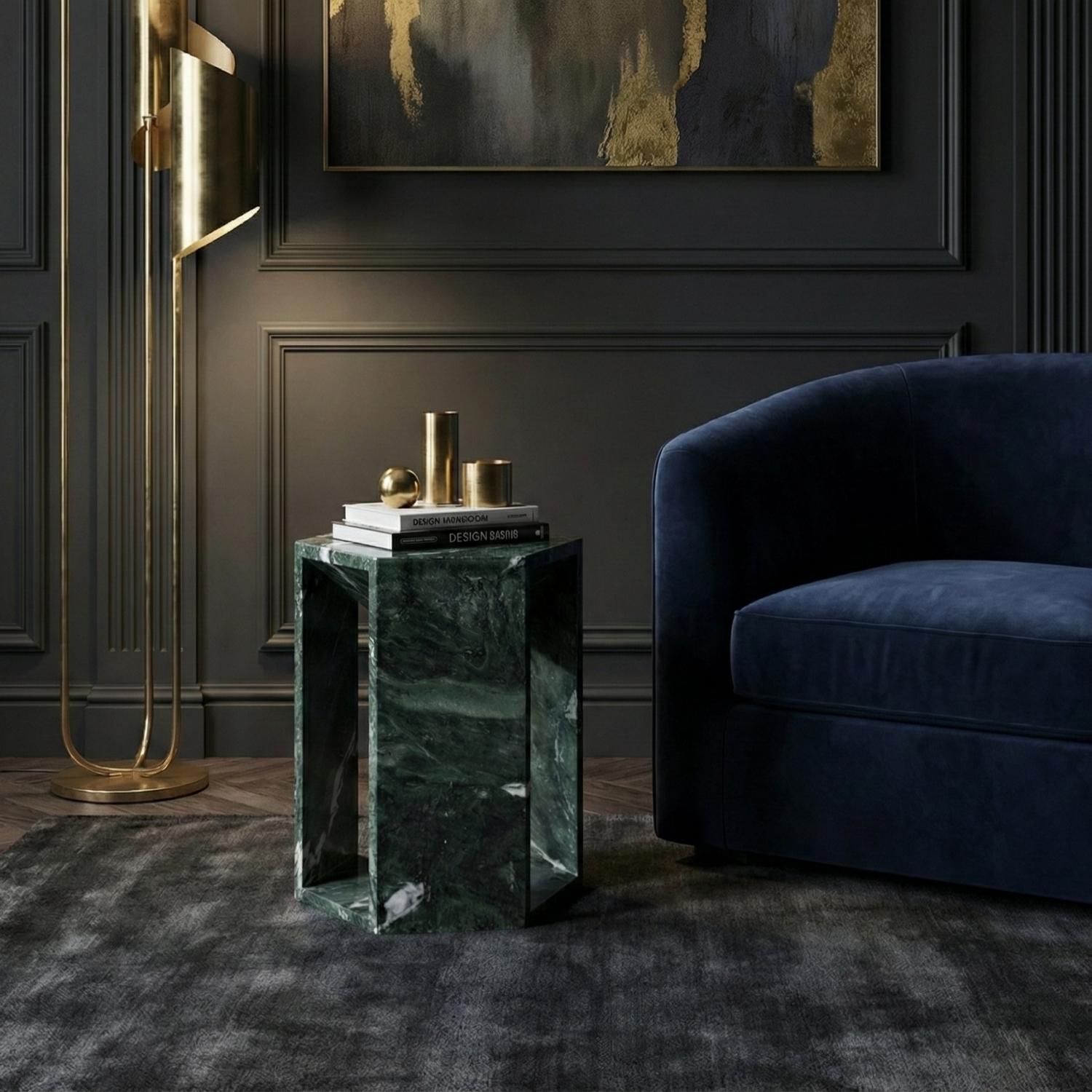 Elegant Emerald Green Marble Side Table with Dramatic White and Sea-green Veining for modern Bathroom or Balcony