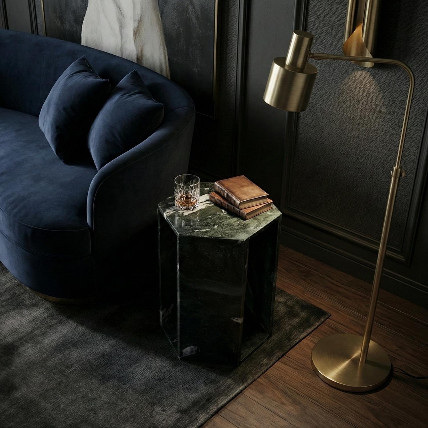 Elegant Emerald Green Marble Side Table with Dramatic White and Sea-green Veining for modern Bathroom or Balcony