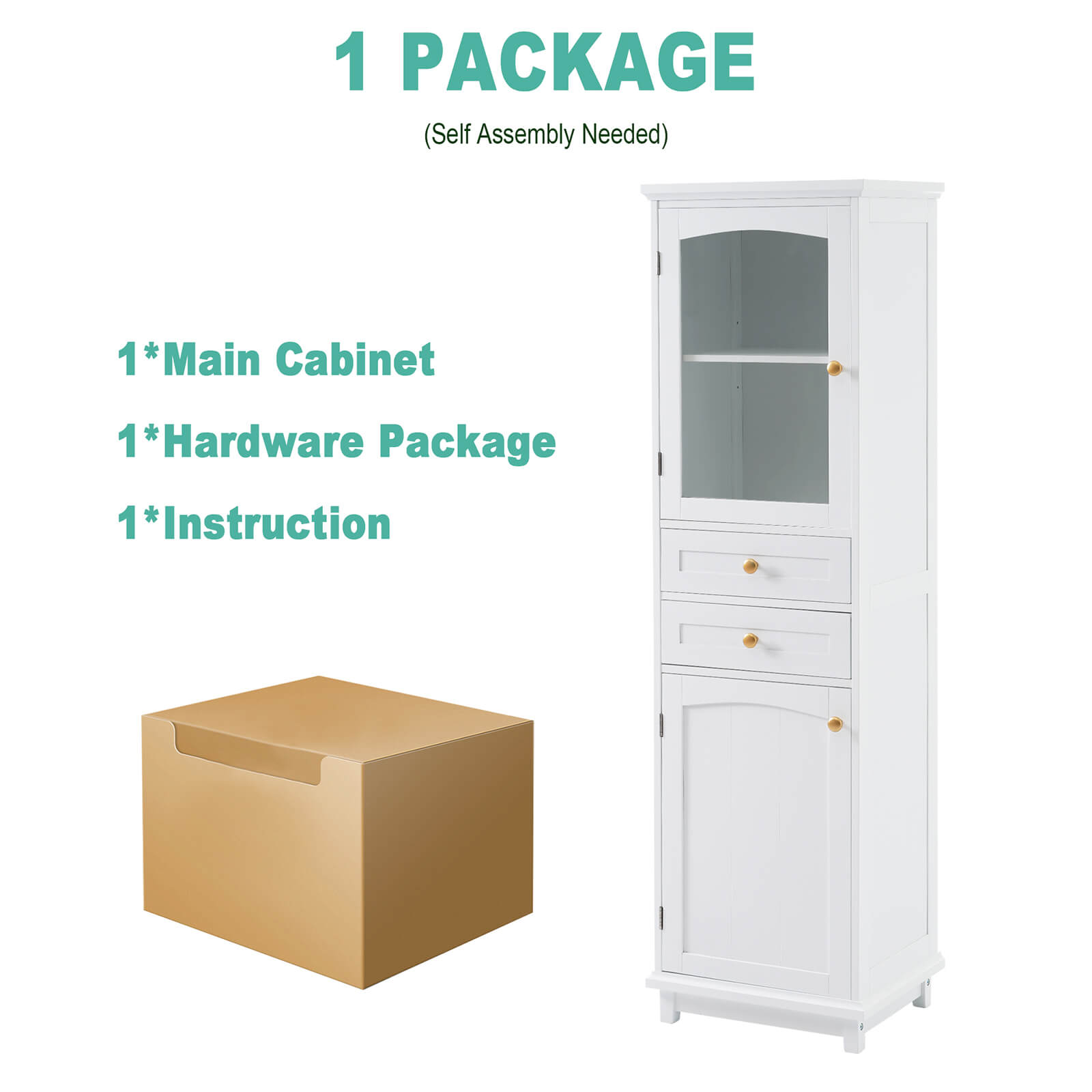 Packaged Package Pictures of 63 inch Tall White Freestanding Linen Cabinet
