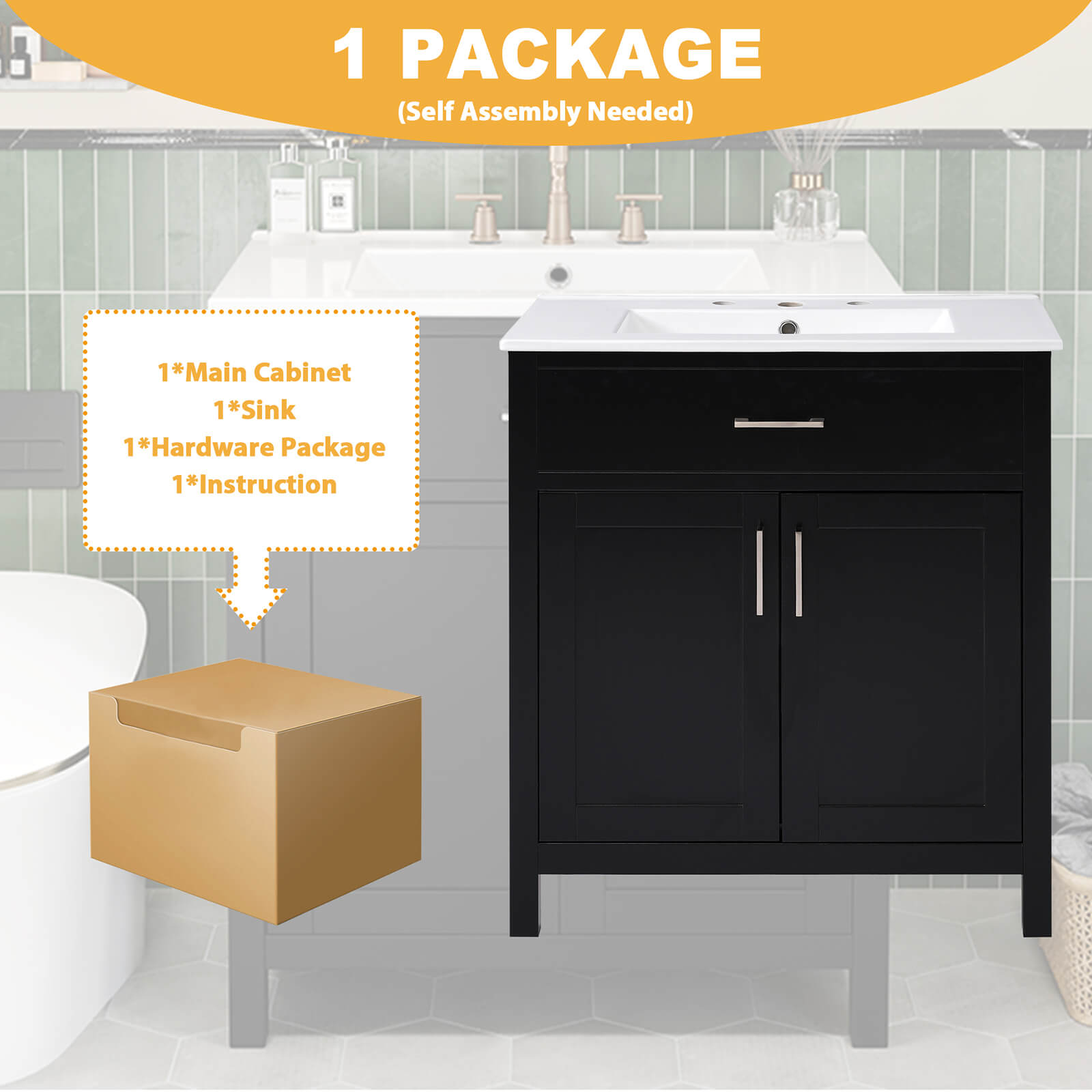 Packaged package for 30 inch modern black silk finish freestanding vanity