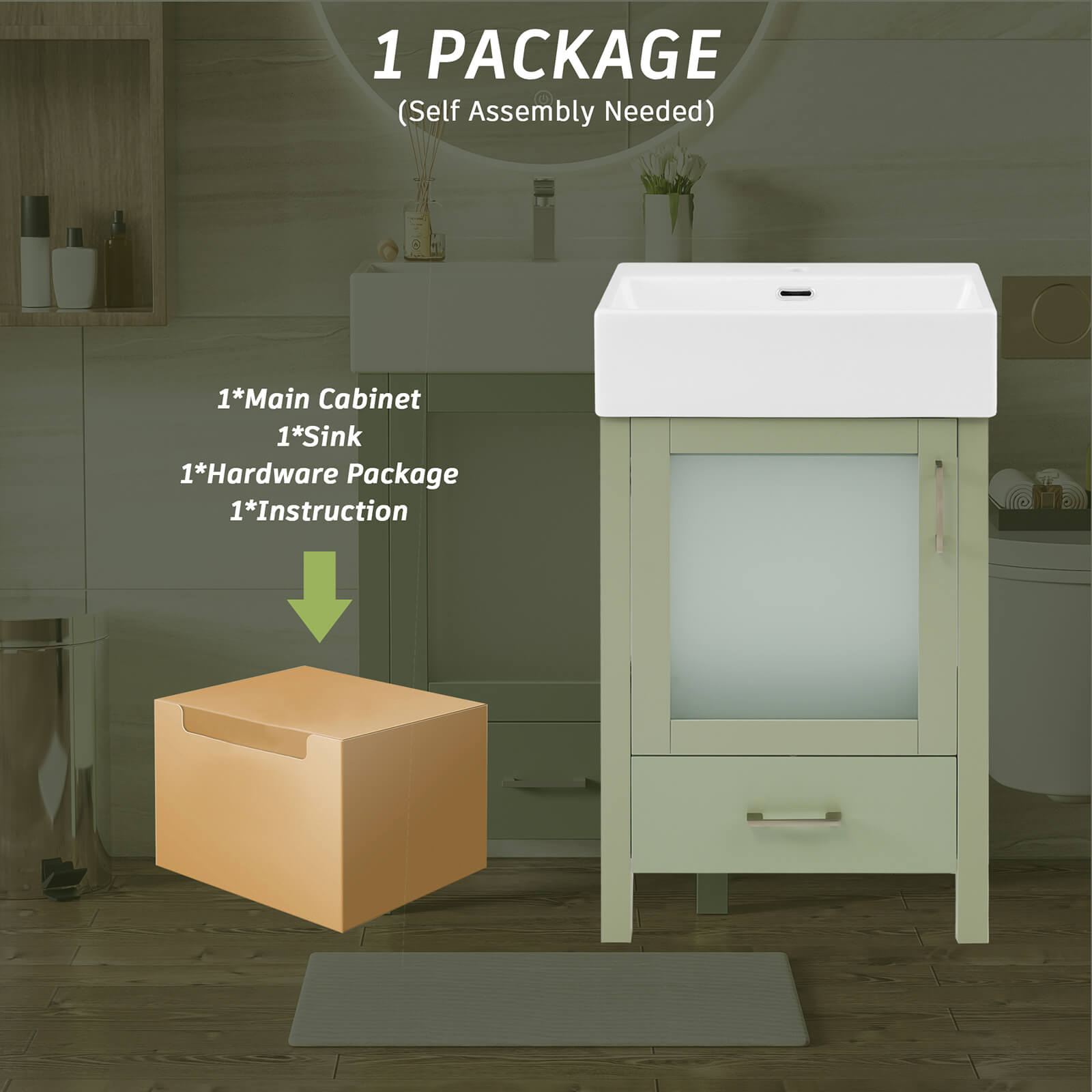 Packaging Instructions for 20 Inch Green Dresser with Frosted Glass Door