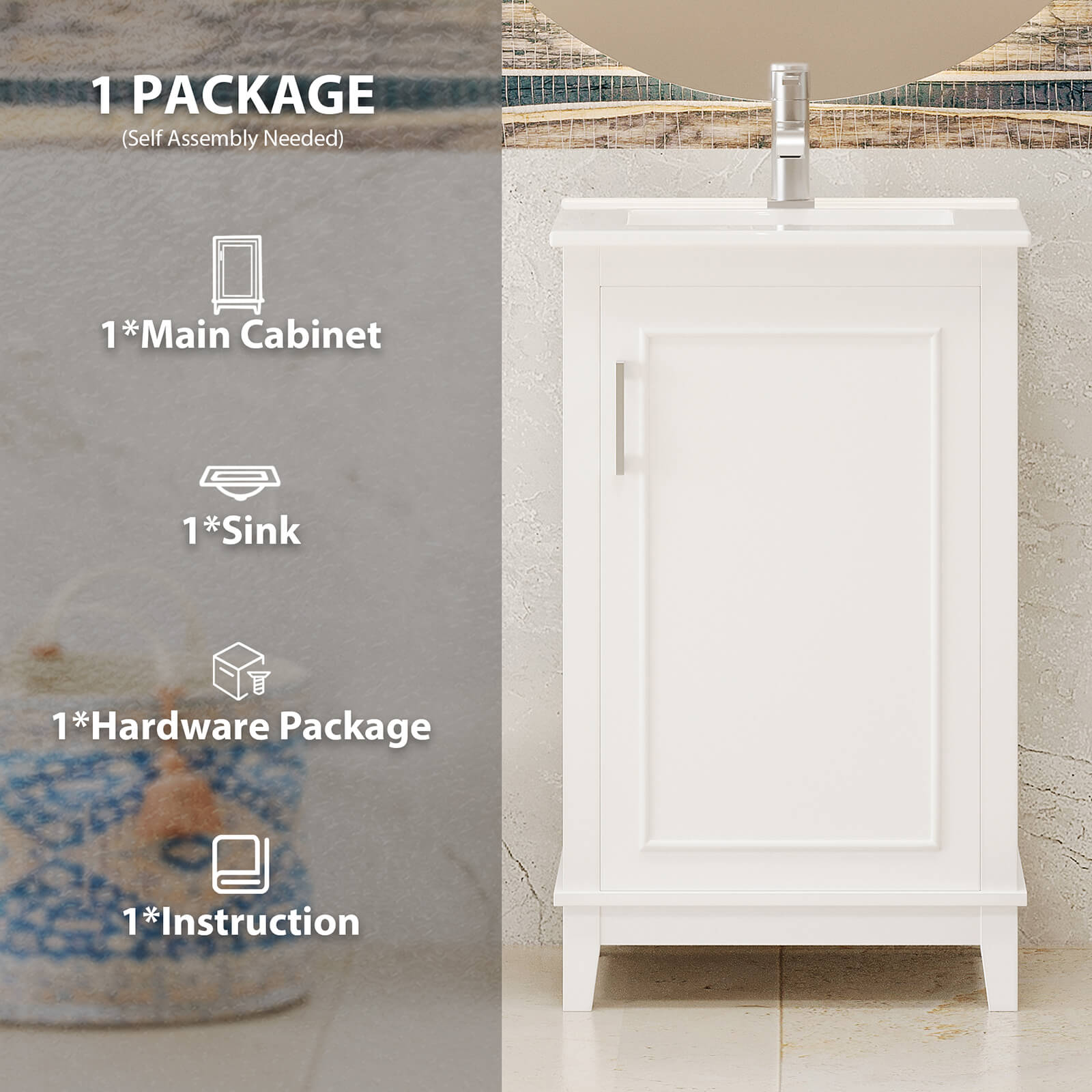 Packaging Instructions for 20 Inch White Single Door Bathroom Vanity