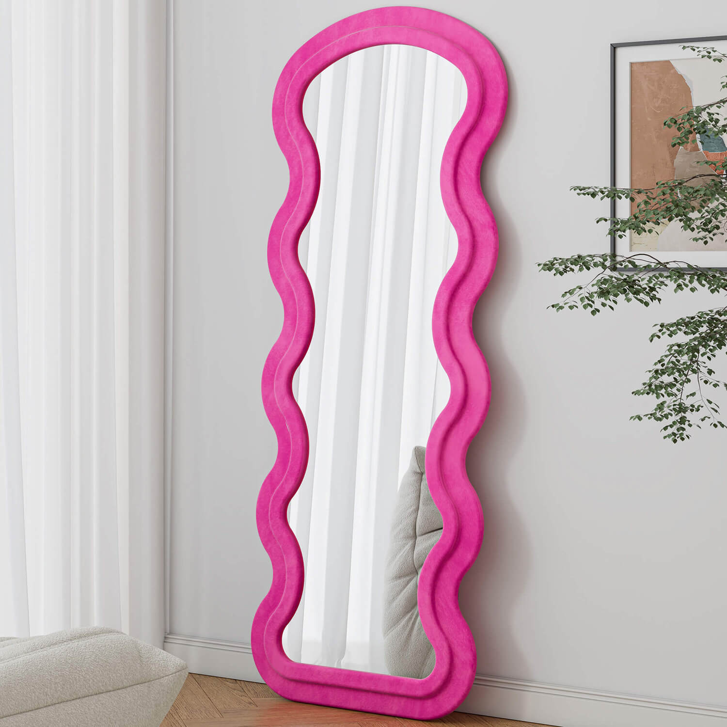 Pink wavy flannel mirror for modern living room wall decor