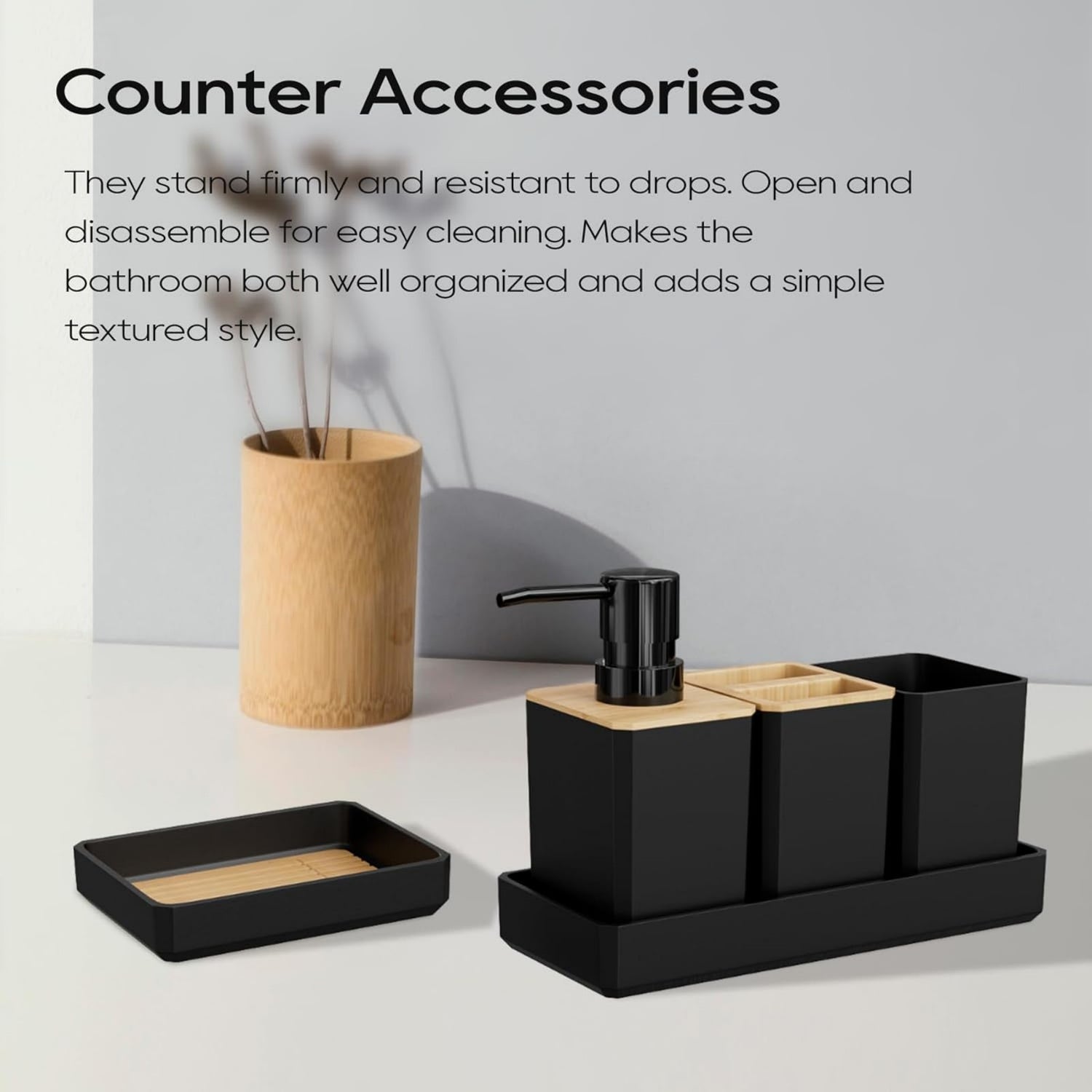 Practical Bamboo Bathroom Set 7 Pieces Giving Tree Black