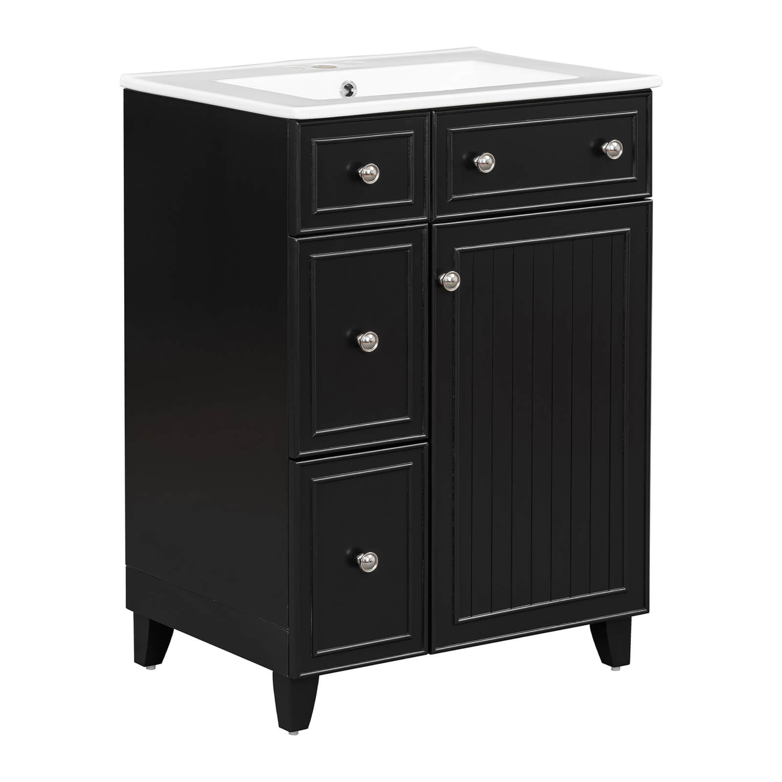 Practical storage solution for bathrooms this 24-inch black vanity fits perfectly in small areas