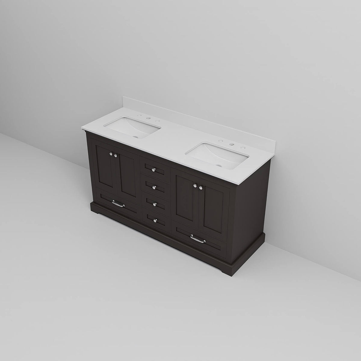 Premium 60 in bathroom vanity with water resistant plywood and white quartz countertop