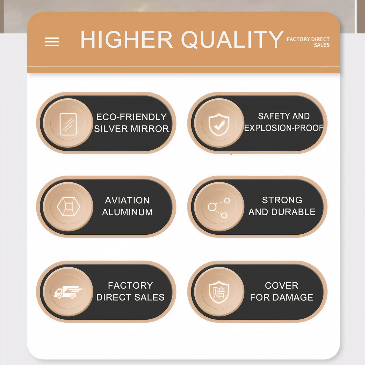 Premium full length mirror with aviation aluminium and safety features