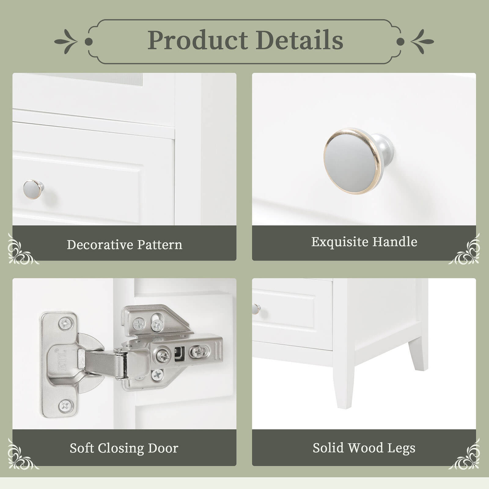 Product detail of 20 inch white bathroom vanity with clear glass door