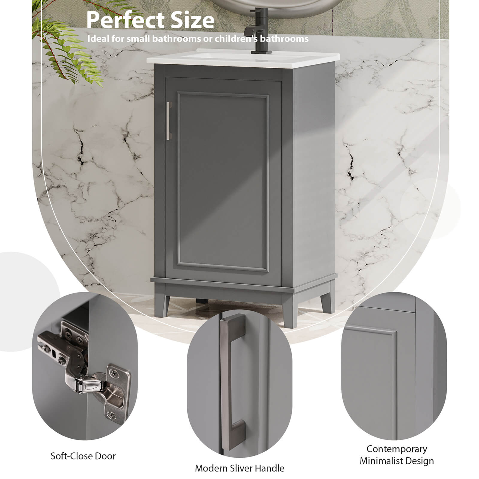 Product details of the 20 inch Grey Single Door Bathroom Vanity
