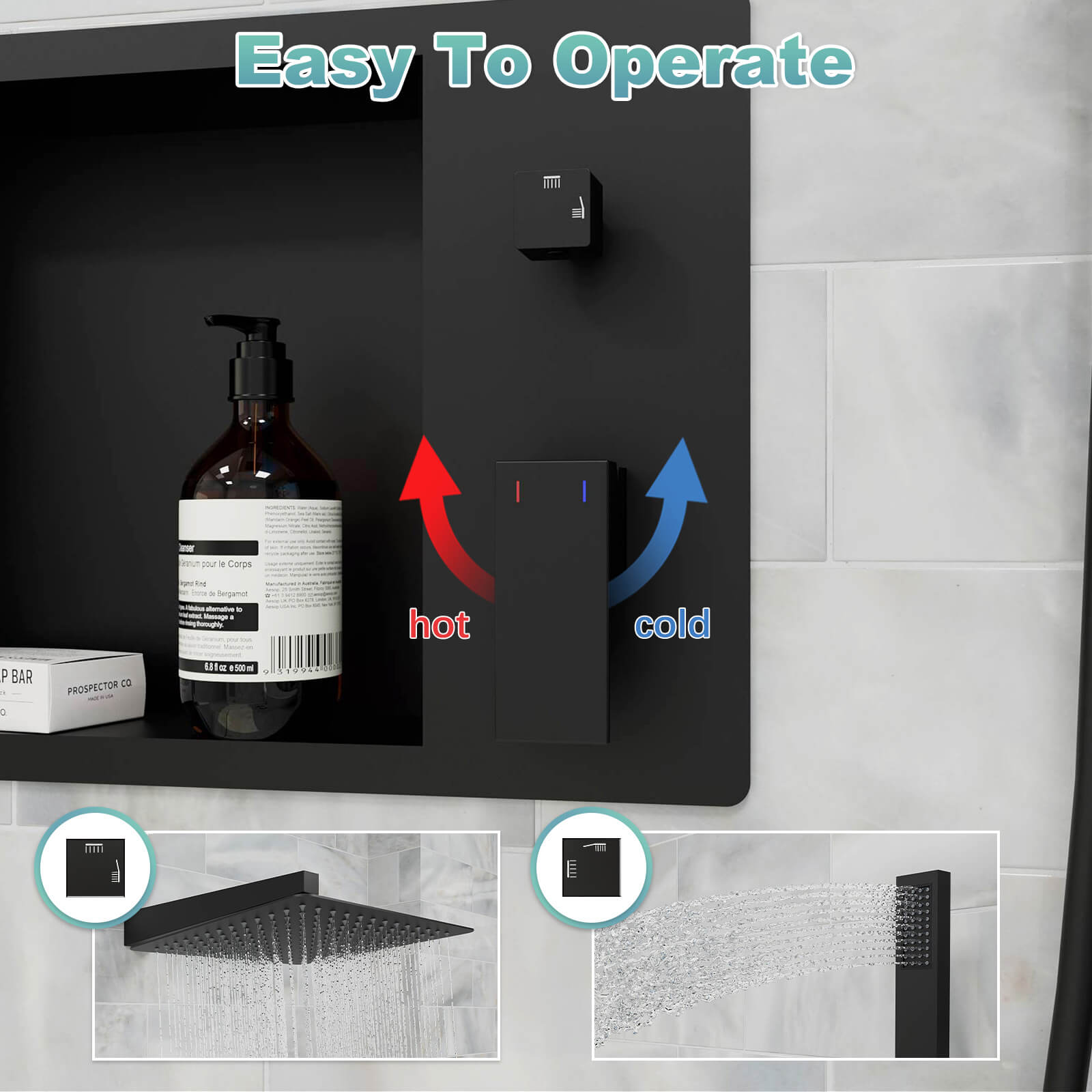 12" Rain Head Shower System with Shower Niche and Handheld, Wall Mount