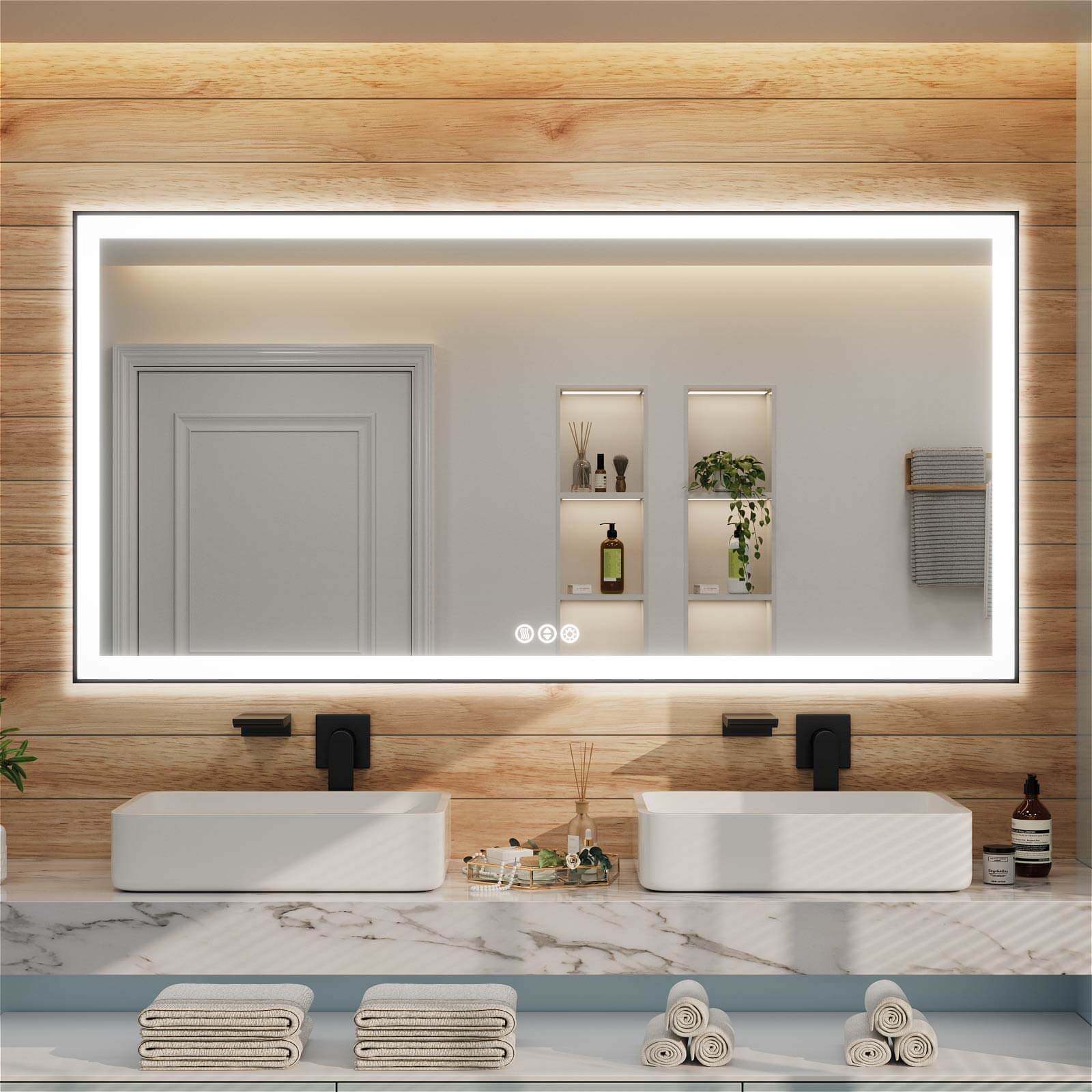 GIVING TREE 40"/48"/55" LED Bathroom Mirror with Black Frame, Anti-Fog, Shatter-Proof, Memory, 3 Colors