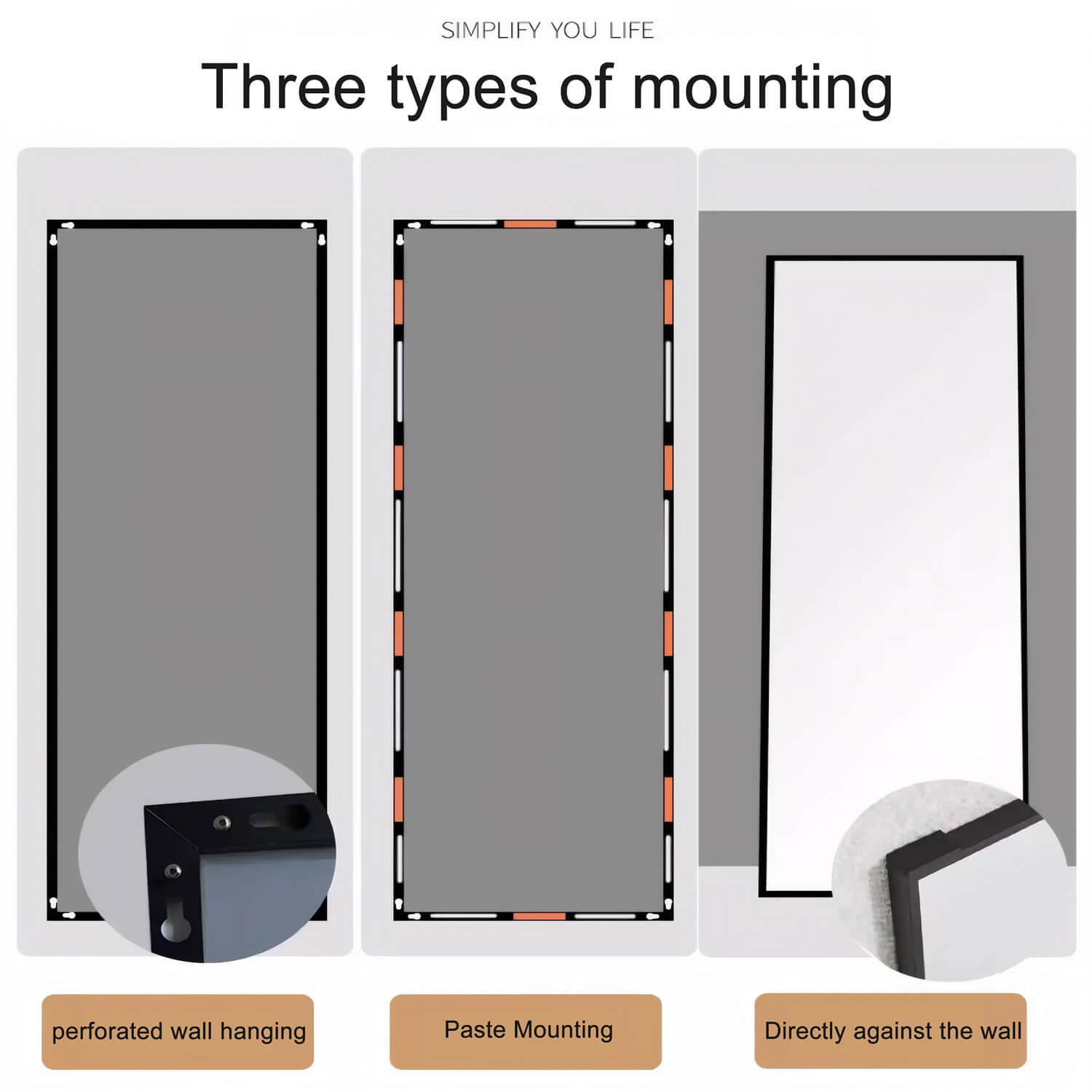Renter friendly full length mirror with drill free and wall hanging mounting
