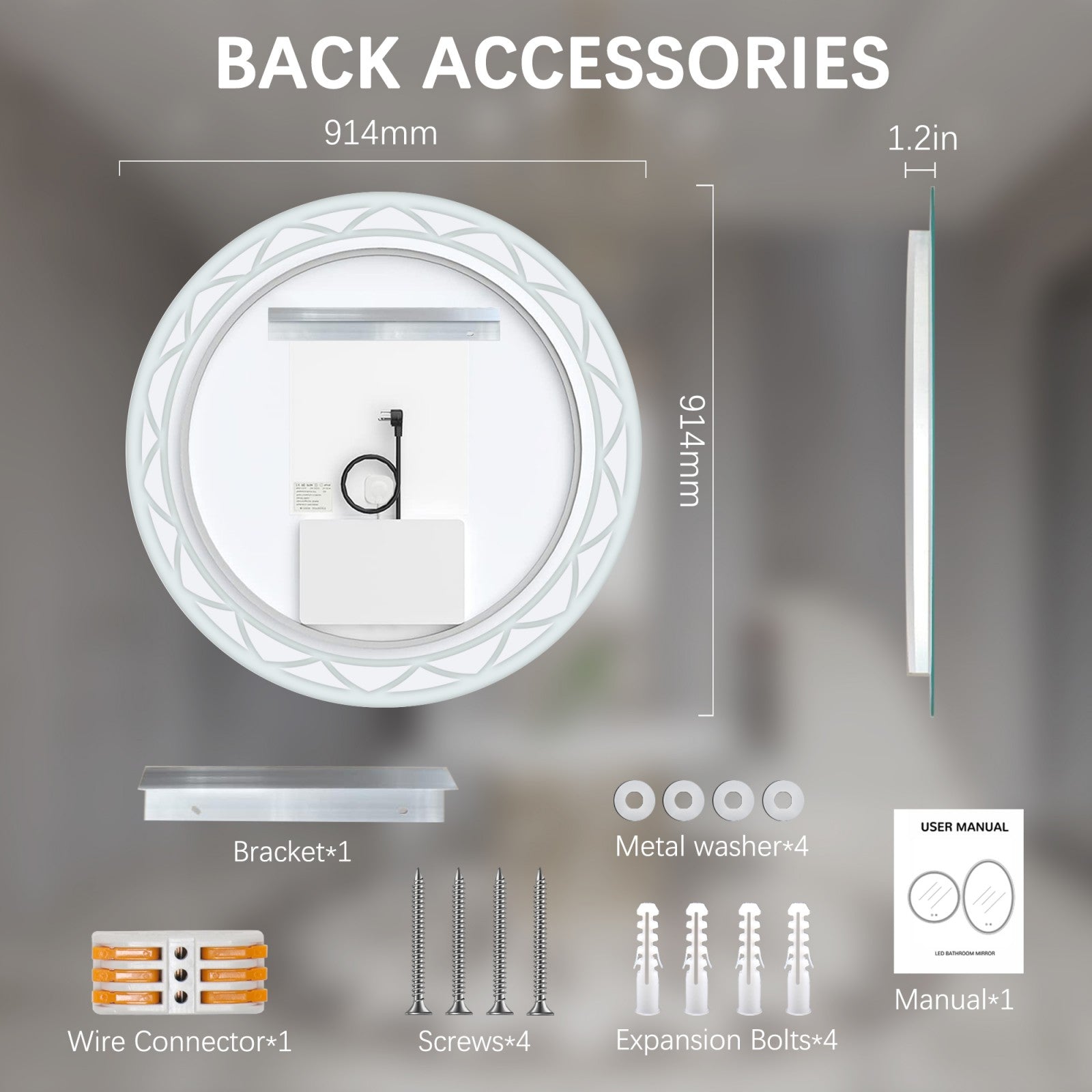 Round Bathroom Mirror with Adjustable Lighting and Anti-Fog Size