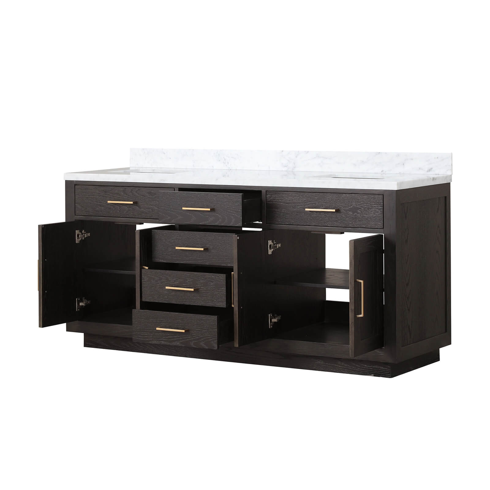 Rustic double sink vanity with white Carrara marble top