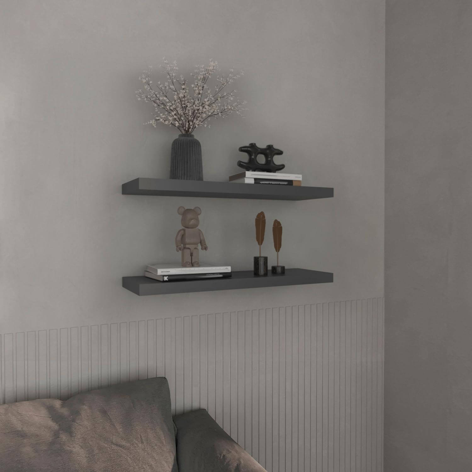 31.5" Matt Gray Floating Shelves for Bathroom Storage (Set of 2)