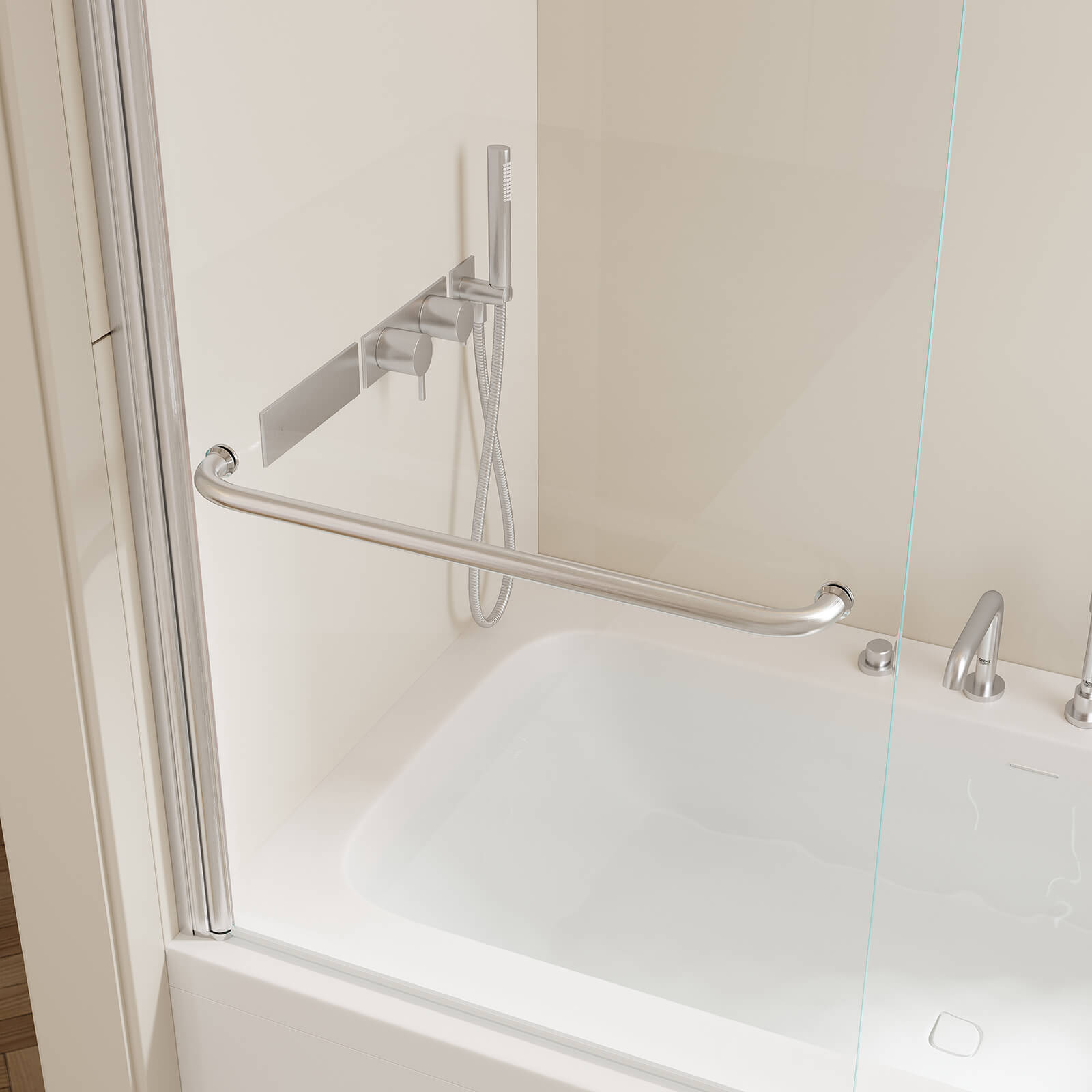 SGCC tempered glass brushed nickel shower door