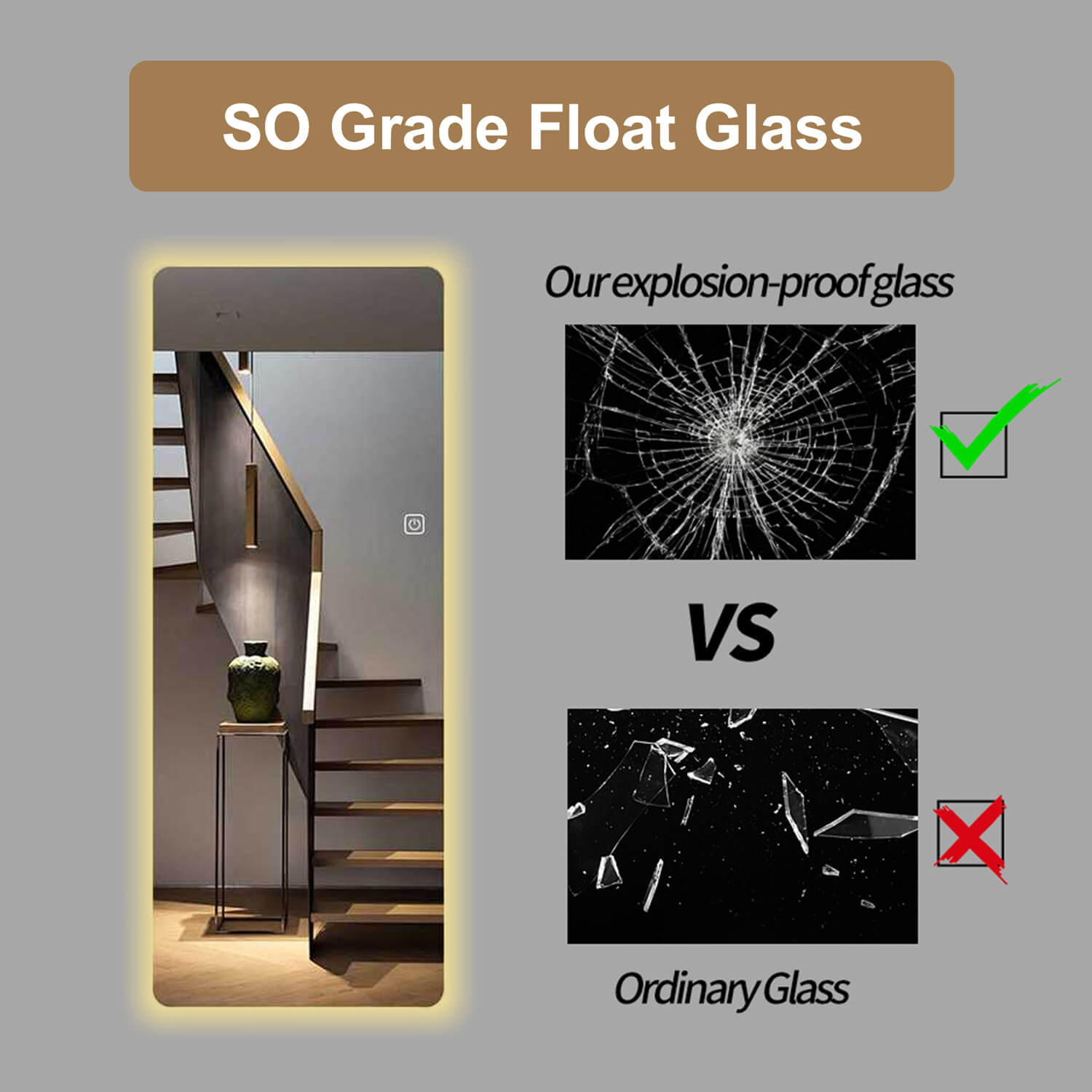 SO grade float glass explosion proof full length mirror