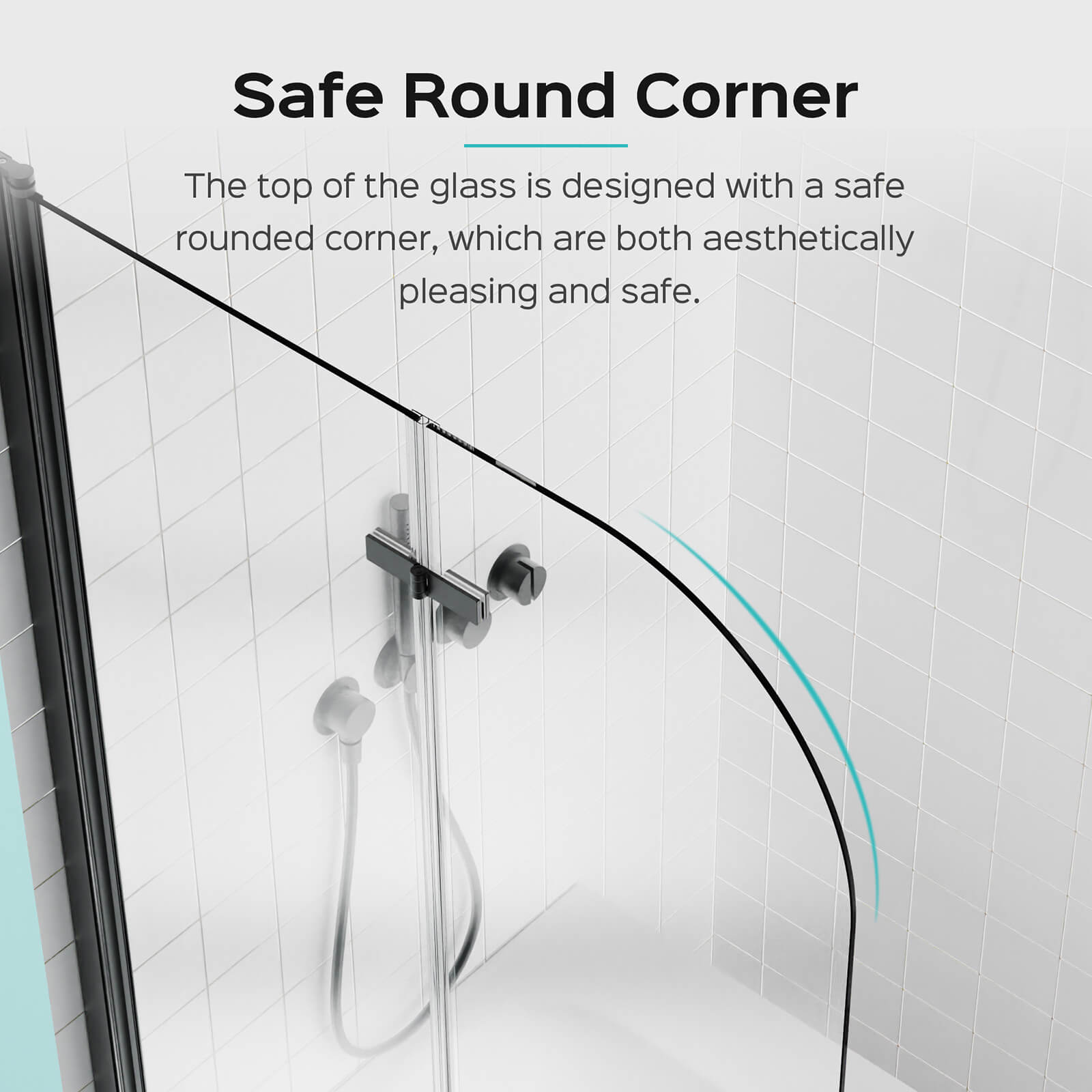 Safe R3 corner design on matte black bi fold shower door