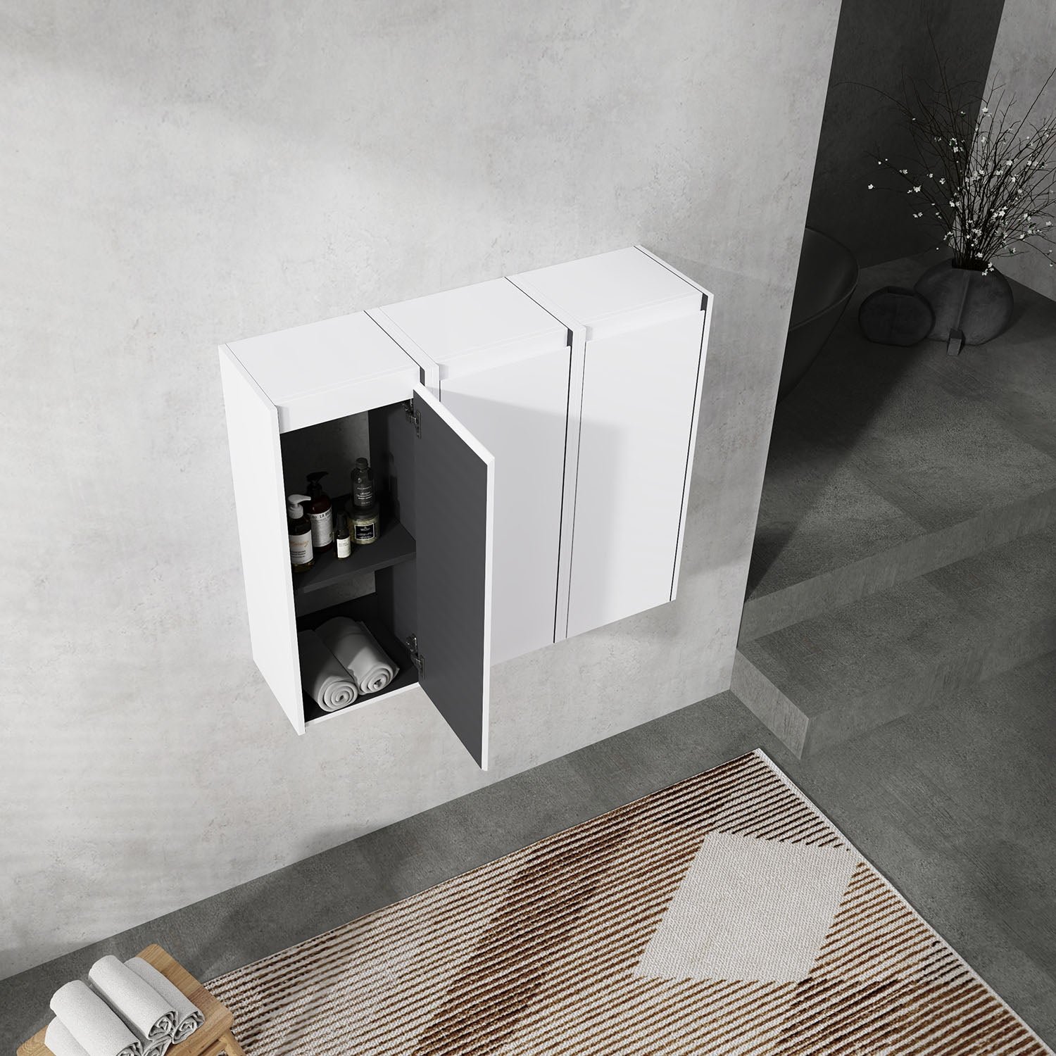 Scene display of 36 inch White Bathroom Wall Cabinet