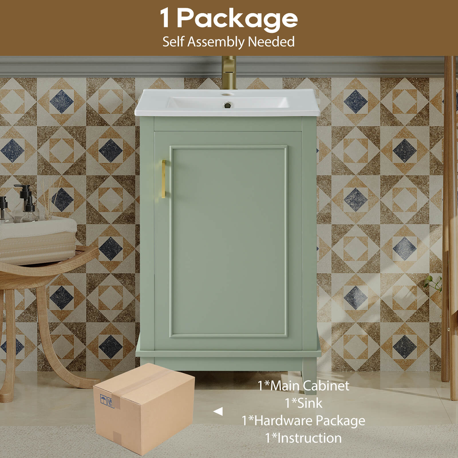 Schematic diagram of the package for the 20-inch lime green single door bathroom vanity