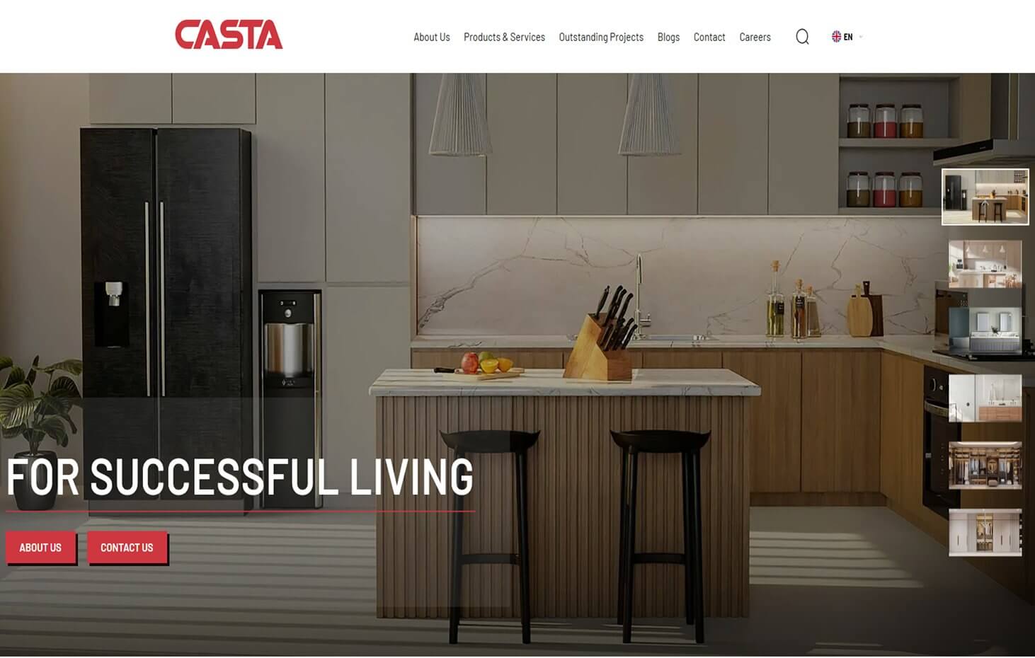 Screenshot of Casta Cabinetry's homepage