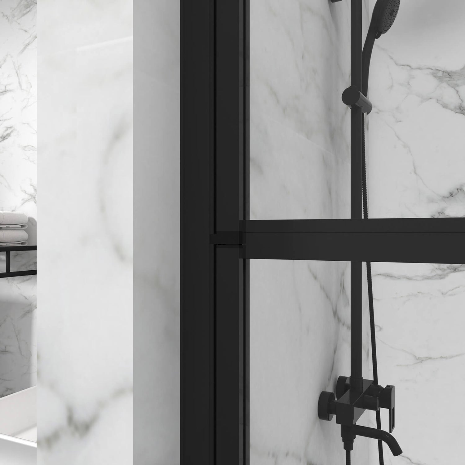 Semi Frameless look tempered glass tub screen with black trim
