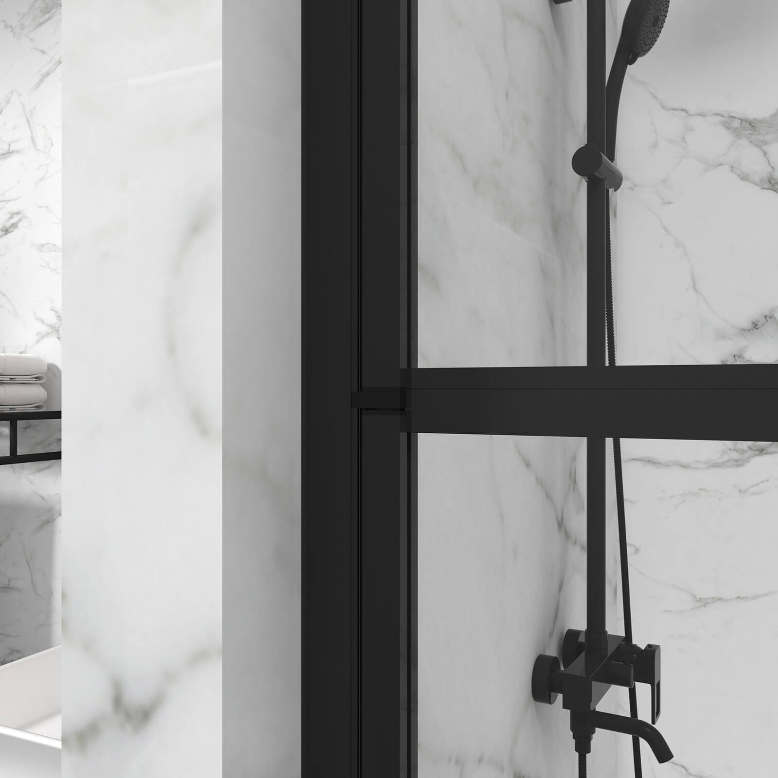 Semi Frameless look tempered glass tub screen with black trim