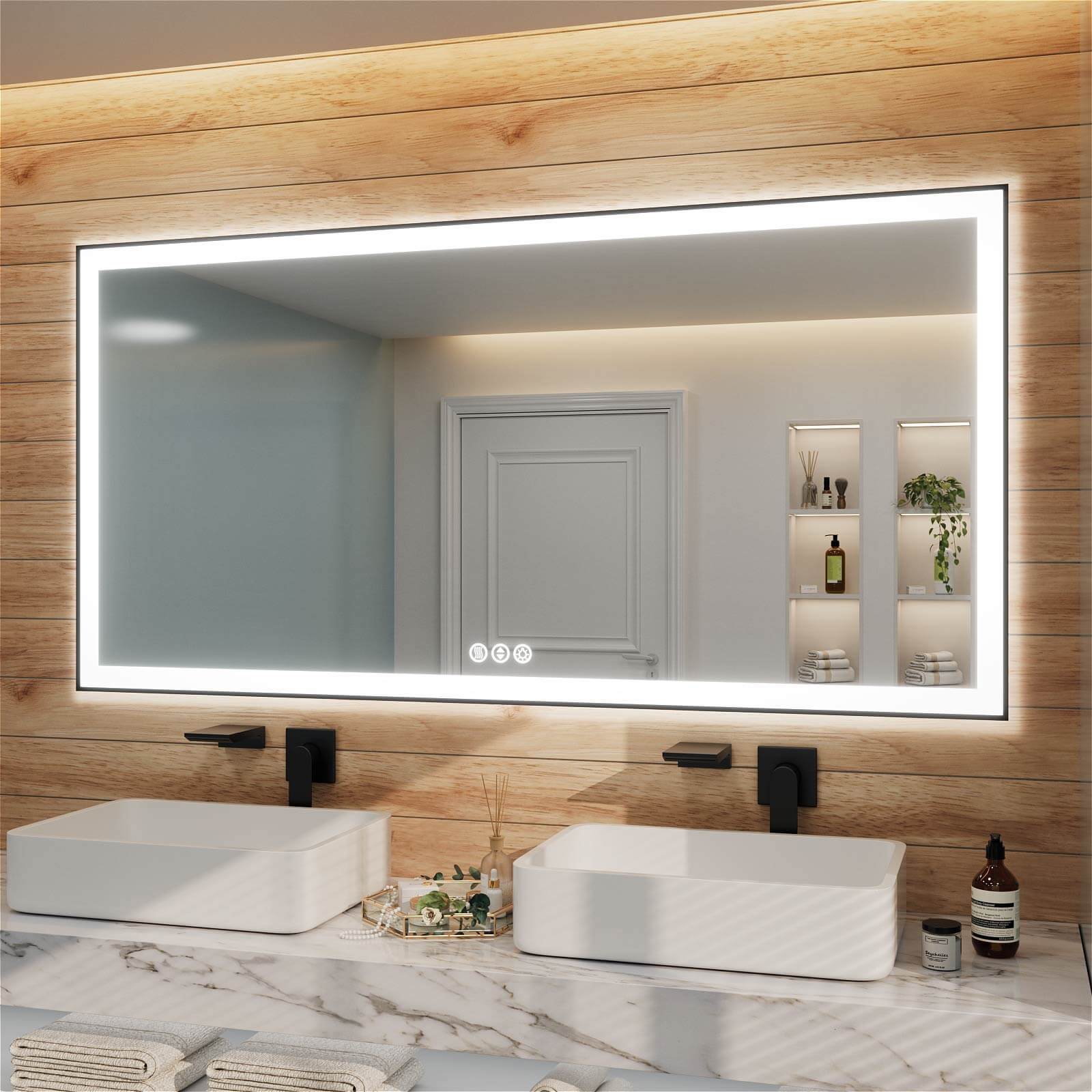GIVING TREE 40"/48"/55" LED Bathroom Mirror with Black Frame, Anti-Fog, Shatter-Proof, Memory, 3 Colors