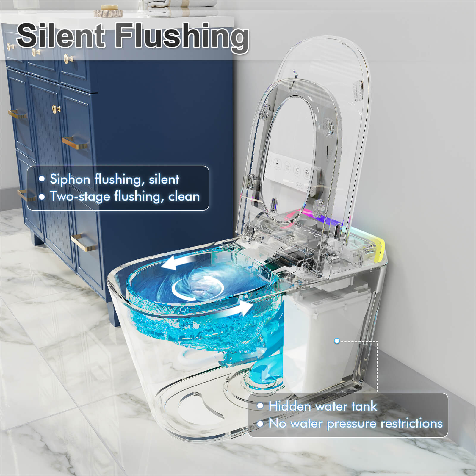 Silent Flushing Smart Bidet Toilet with Built